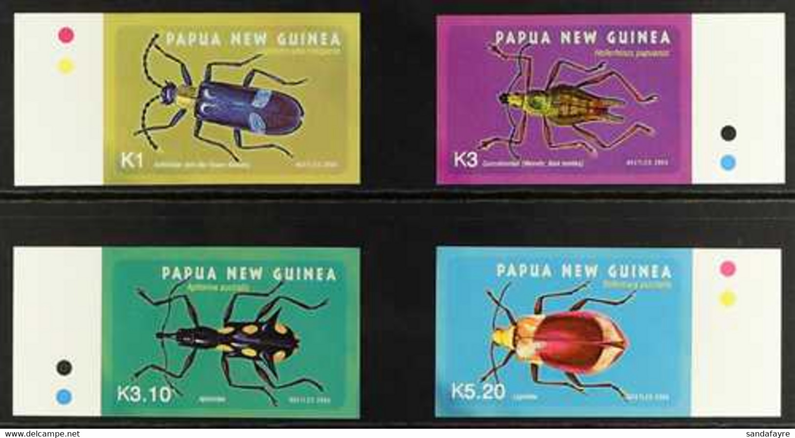 BEETLES 2005 Papua New Guinea Beetle Set From 1k To 5.20k As SG 1093/1096, IMPERF PROOFS From The B.D.T. Printers Archiv - Non Classificati