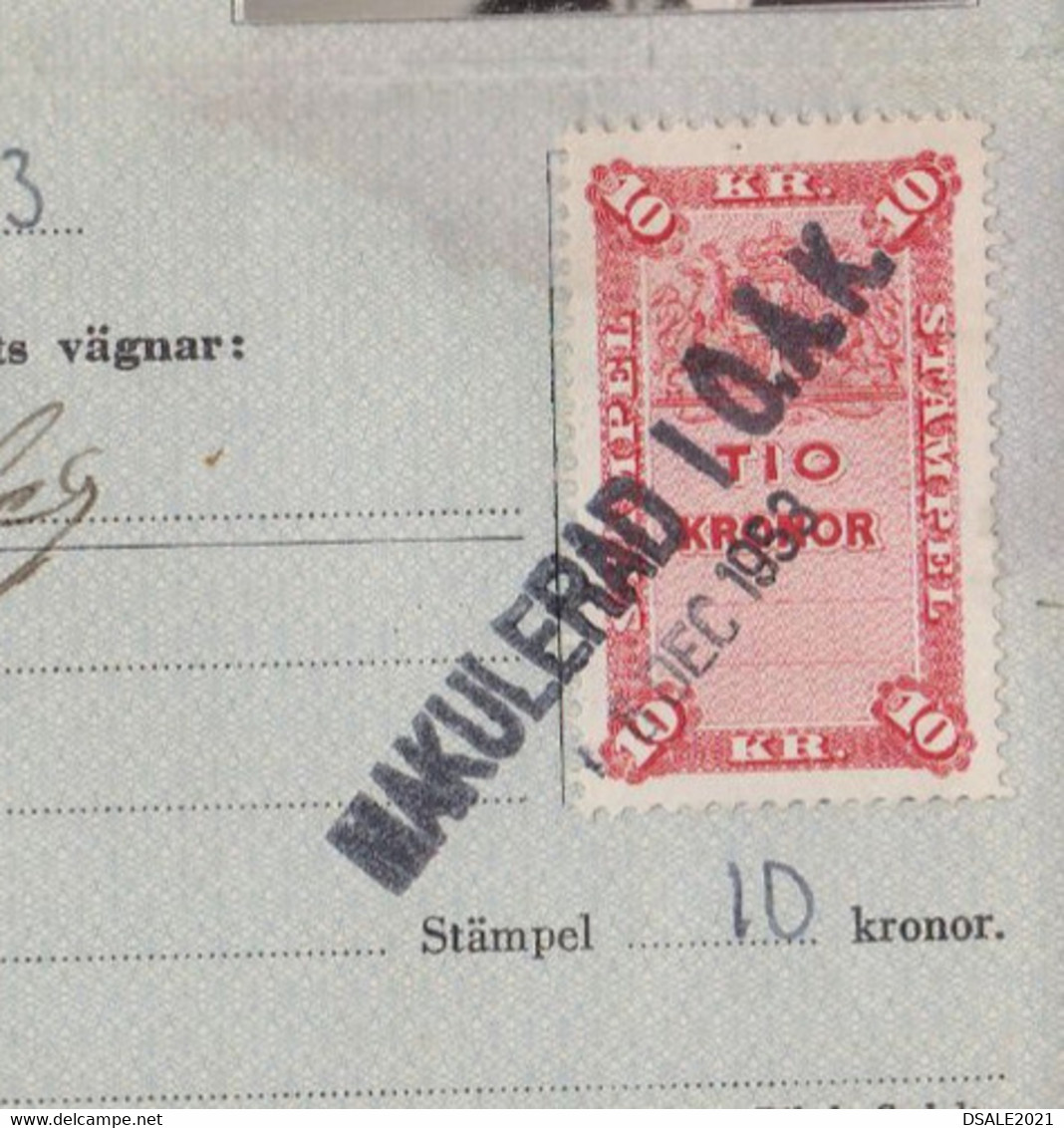 Sweden 1953 Swedish Driving Licence With 10KR Local Fiscal Revenue Stamp (61039) - Steuermarken