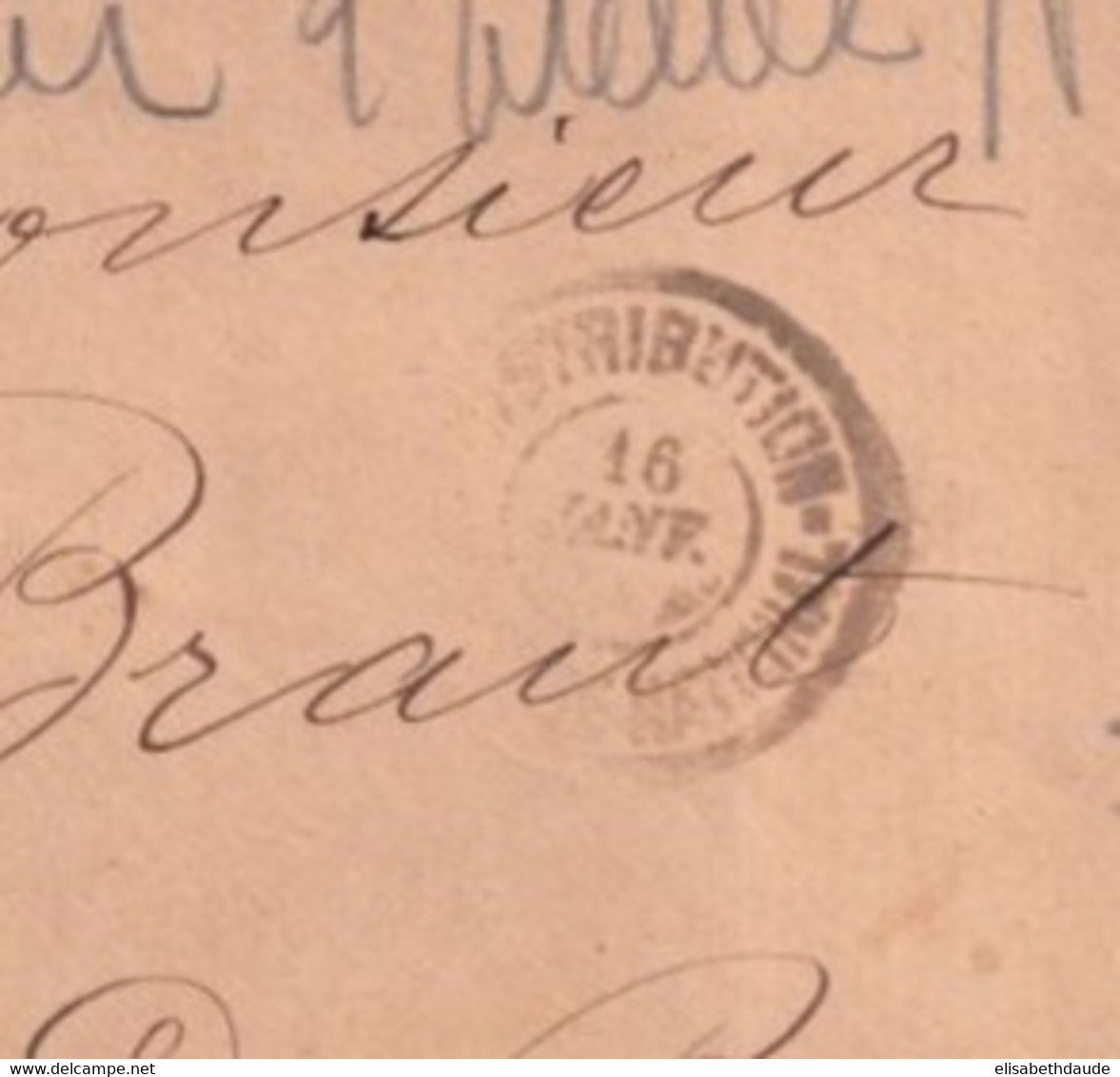 1897 - ENVELOPPE Avec RARE CACHET DISTRIBUTION SERVICE NATIONAL De PARIS - PORTEUR SPECIAL - Cartas Civiles En Franquicia