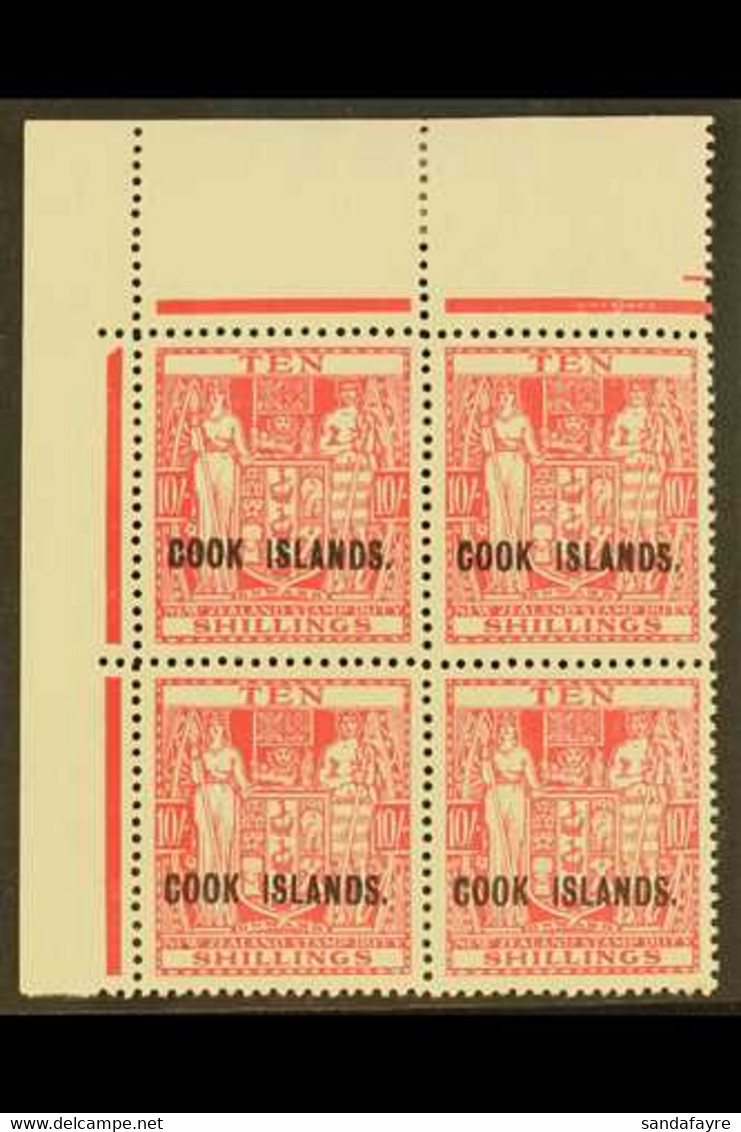 1943-54 10s Pale Carmine-lake, Watermark Upright, SG 133, Upper Left Corner Block Of Four, Very Fine Mint, Stamps Never  - Cookinseln