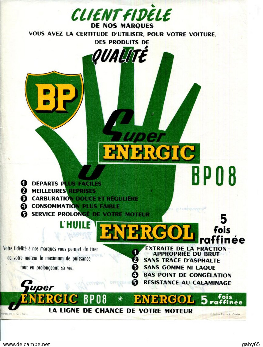 PUBLICITE.HUILE SUPER ENERGIC.ENERGOL.B.P. - Auto's