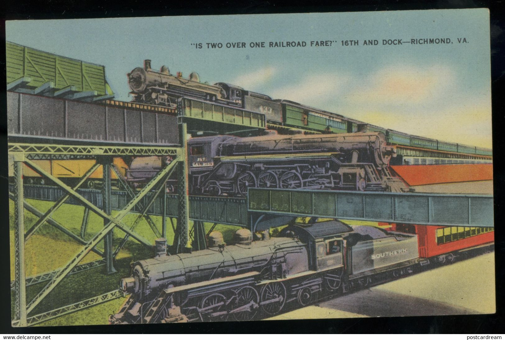 Two Over One Railroad Fare Richmond Va Train RR Postcard - Richmond