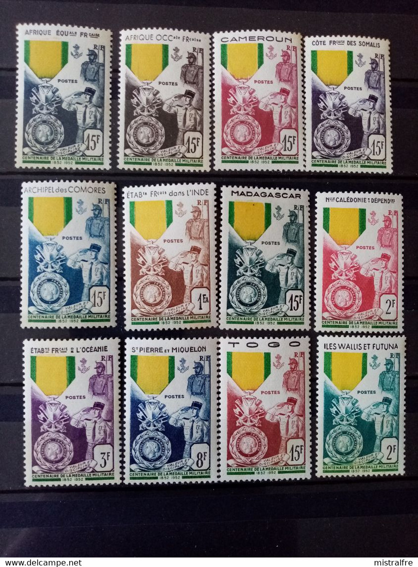 1952. Série Centenaire De La Médaille Militaire. 12 Timbres NEUFS++ . Côte YT Colonies 2022 : 193,00 € - 1952 Centenaire De La Médaille Militaire