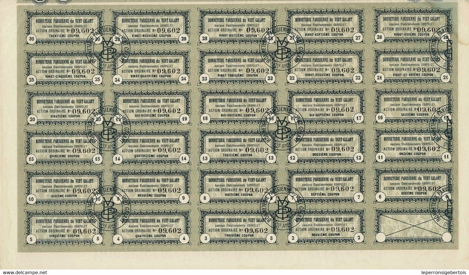 Titre Ancien -Bonneterie Parisienne Du Vert-Galant - Anciennement Etablissements Corpelet -Titre De 1923 - - Textile