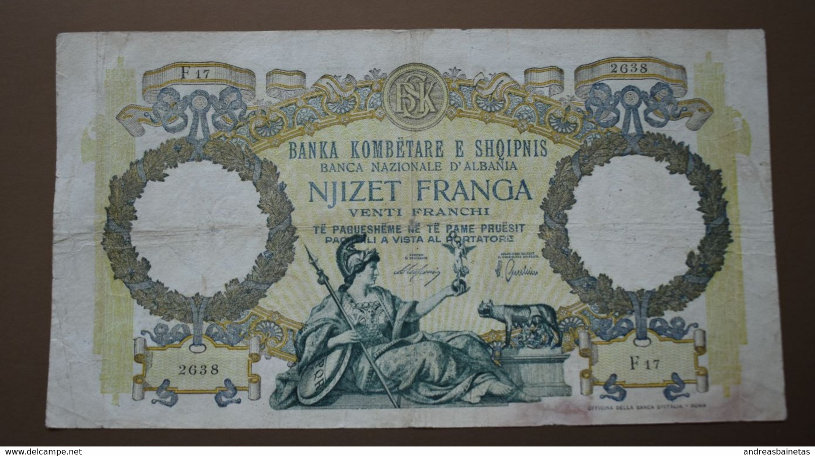 Banknotes ALBANIA  20 Franga 1939 F BANKA KOMBËTARE E SHQIPNIS BANCA NAZIONALE D'ALBANIA - Albanien