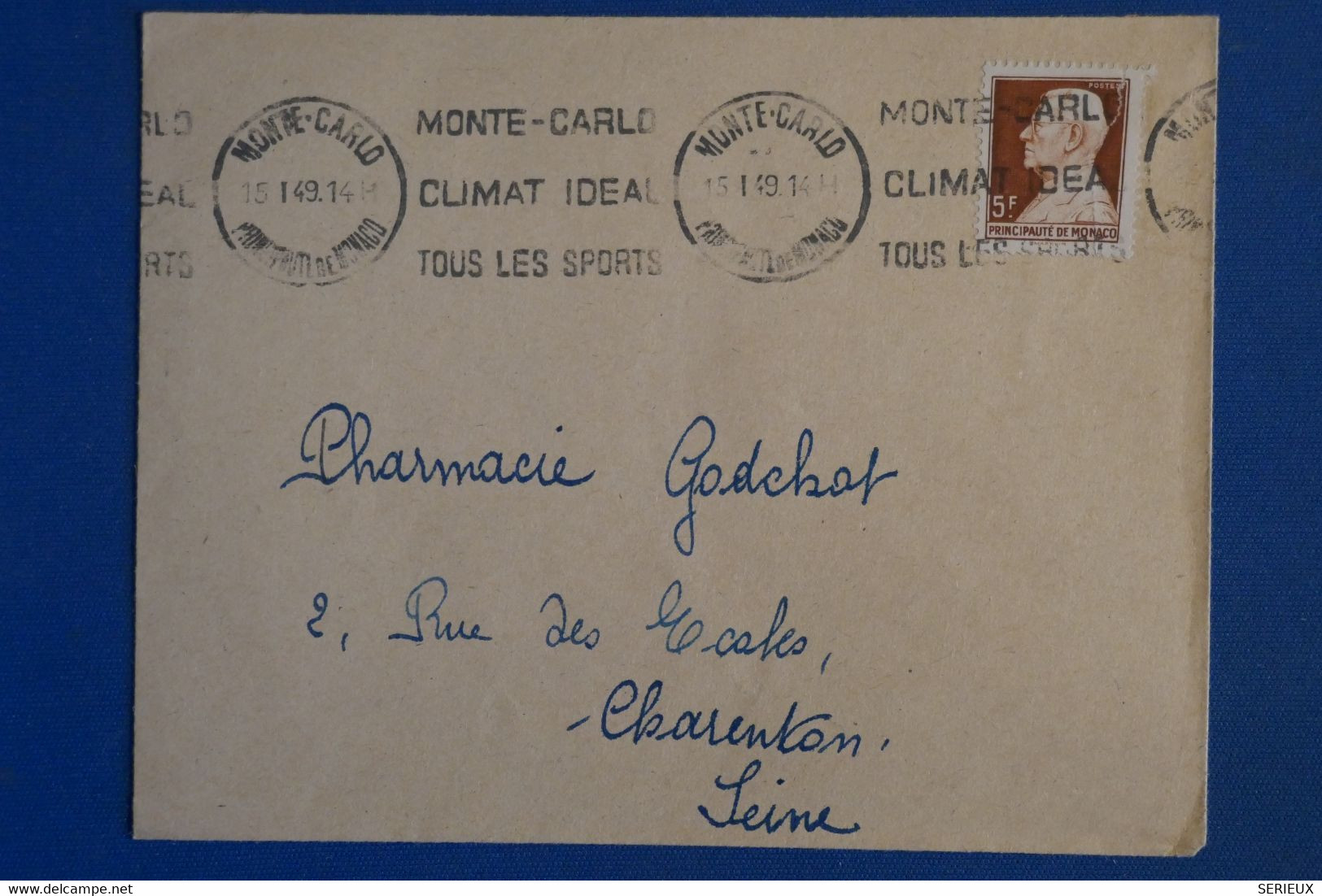 AH14 PRINCIPAUTE MONACO  BELLE LETTRE  1949   MONTE CARLO  POUR CHARENTON  PARIS FRANCE+PAIRES DE TP+ AFF.INTERESSANT . - Cartas & Documentos