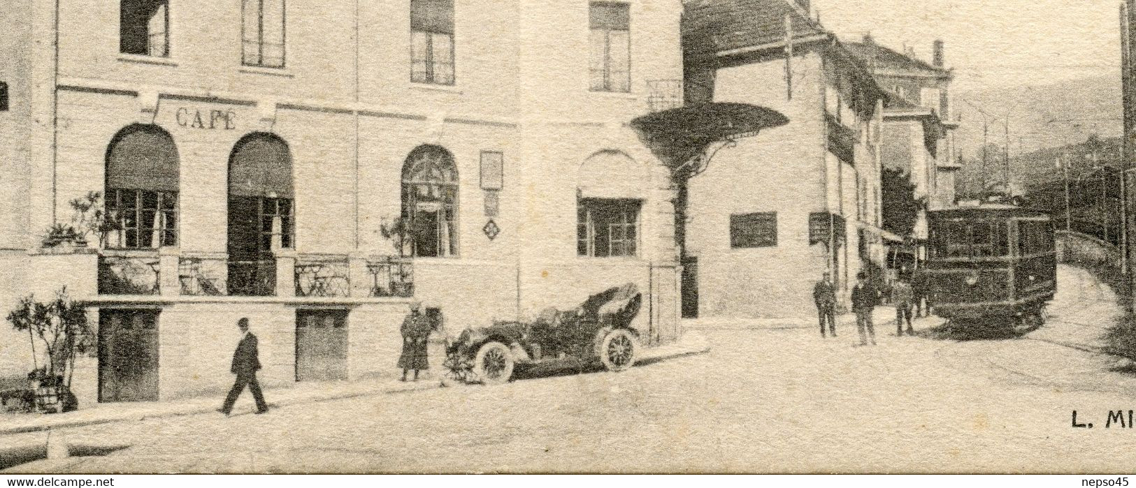 Bellegarde. Grand Hôtel De La Poste Et Avenue De La Gare. Café. Chemin De Fer. Tramway. Carte Animée - Bellegarde-sur-Valserine