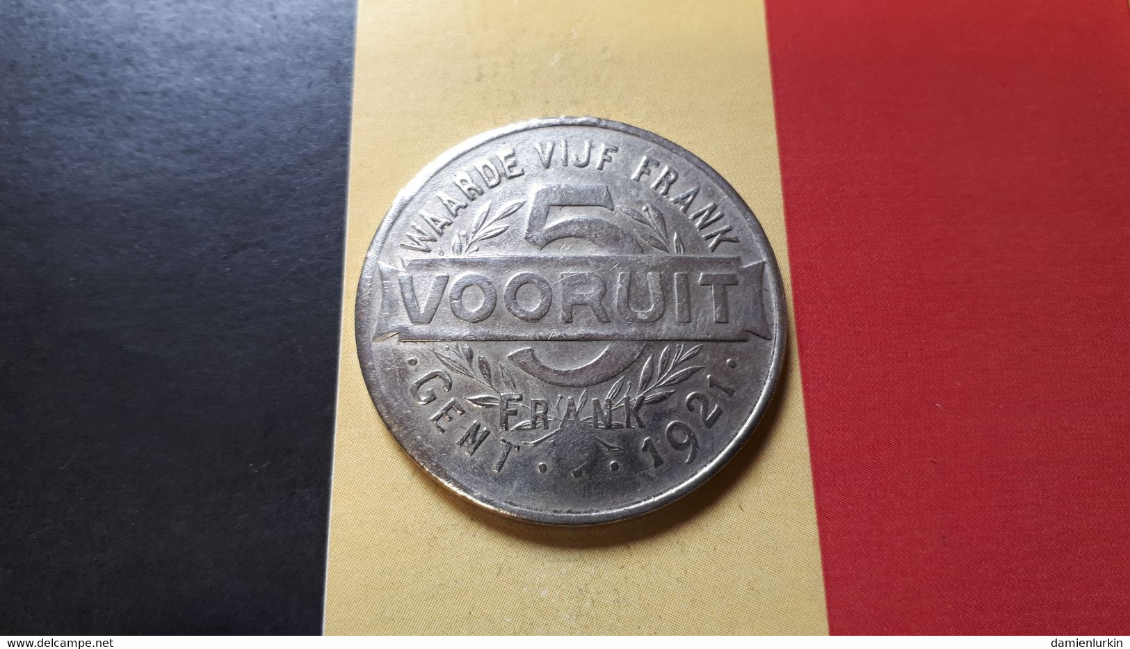 BELGIE 1921 GENT 5 FRANK VOORUIT 37.5MM CONTREMARQUE FRAPPE MEDAILLE - Monétaires / De Nécessité