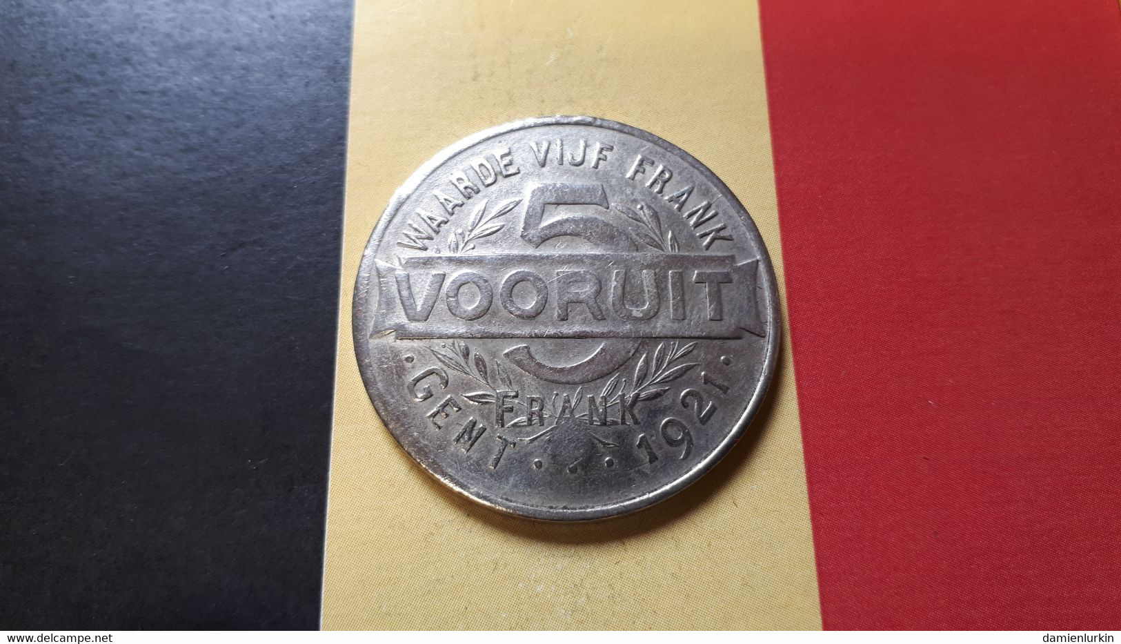 BELGIE 1921 GENT 5 FRANK VOORUIT 37.5MM CONTREMARQUE FRAPPE MEDAILLE - Noodgeld