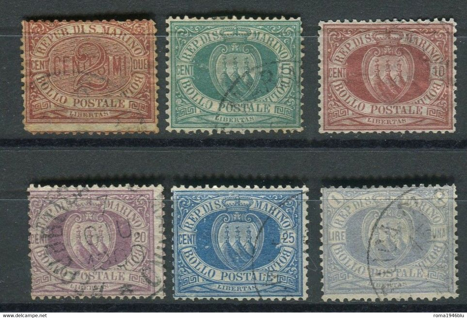 SAN MARINO 1894 CIFRA E STEMMI 6 VALORI USATI FIRMATA ALBERTO DIENA - Used Stamps