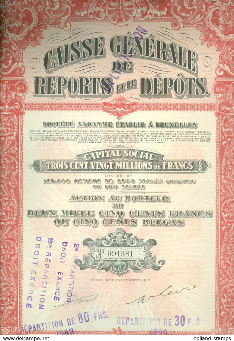 ACTION 1928  CAISSE GENERALE DES REPORTS Et DEPOTS (12 Coupons Dividende   (12.117) - Zonder Classificatie