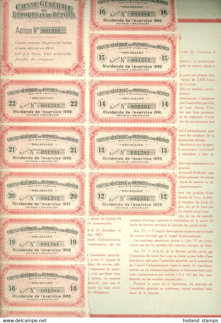 ACTION 1928  CAISSE GENERALE DES REPORTS Et DEPOTS (12 Coupons Dividende   (12.117) - Sin Clasificación