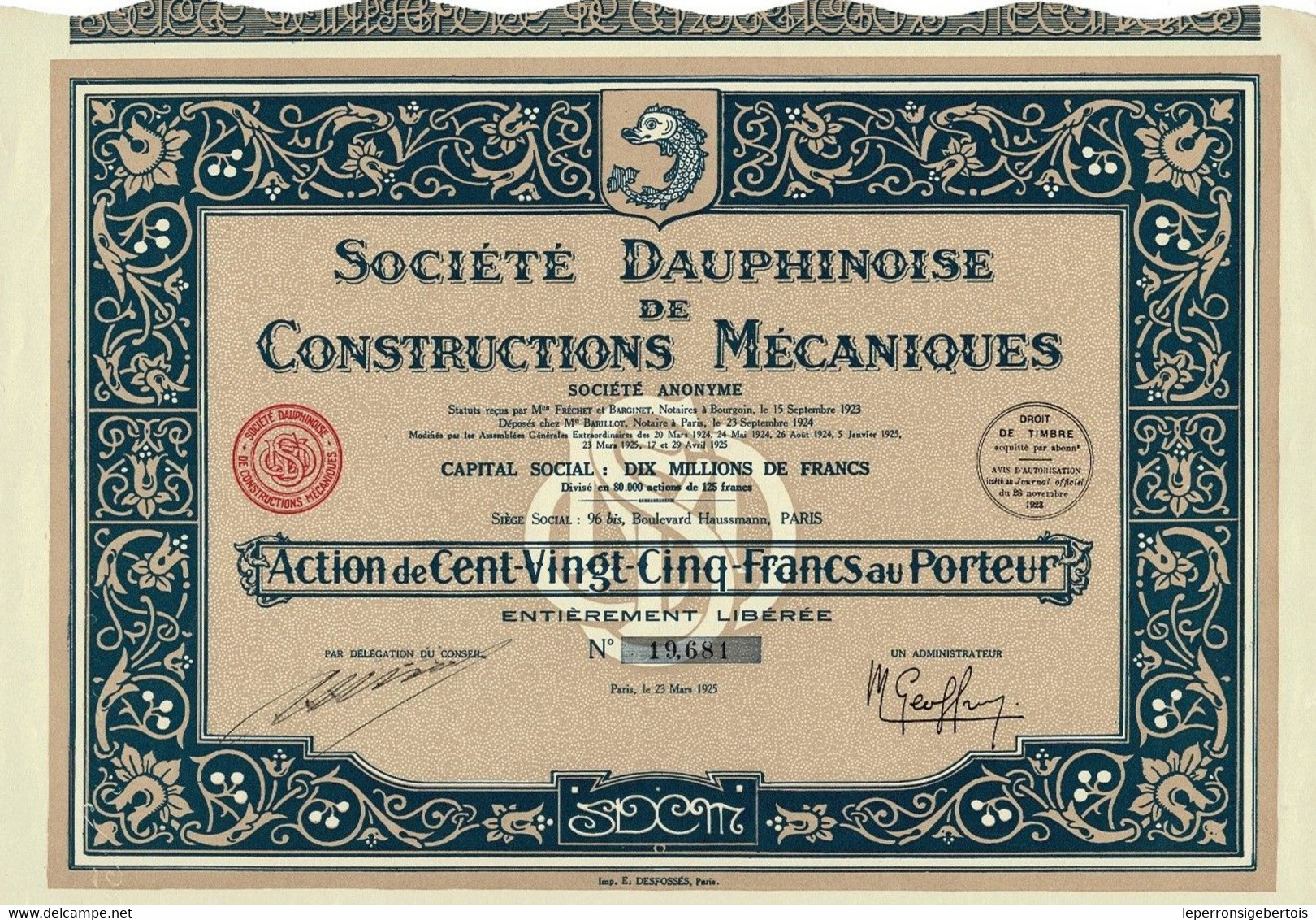 Titre Ancien - Tissage Dauphinois - Société Anonyme  - Titre De 1928 - Textiel