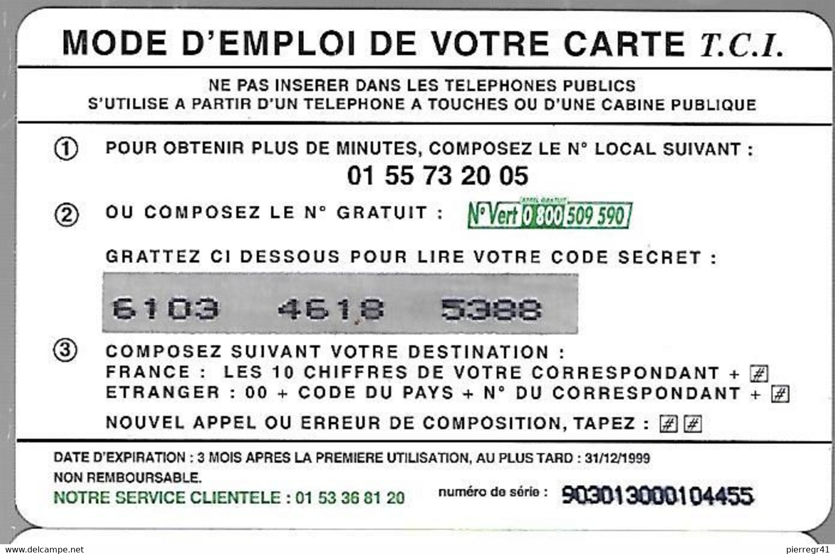 -CARTE²-PREPAYEE-FR-T.C.I-75U-PAPILLON-Exp 31/12/1999-Plastic Epais-R° Glacé--TBE - Vlinders