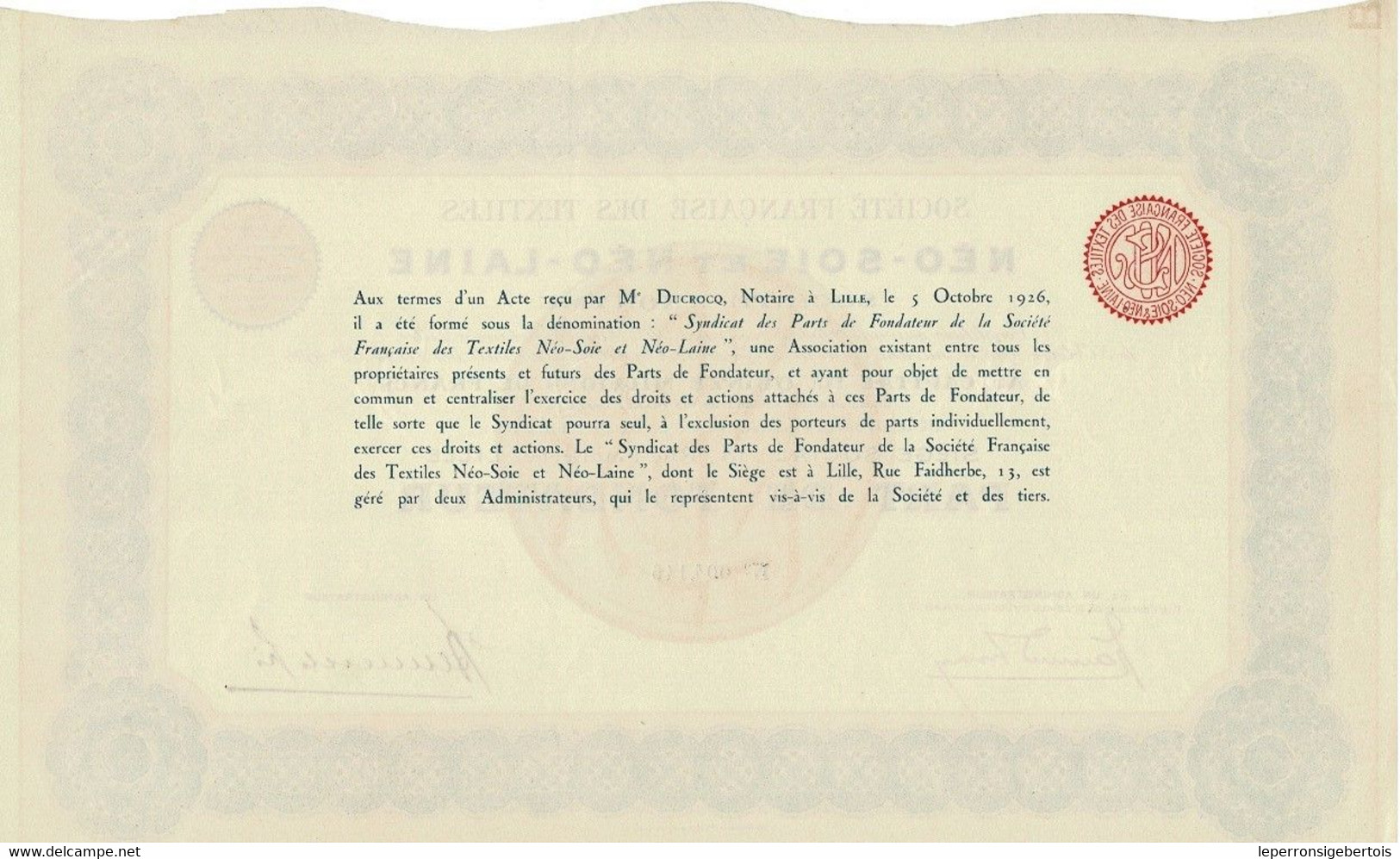 Titre Ancien -Société Française Des Textiles Néo-Soie Et Néo-Laine- Société Anonyme  - Titre De 1926 - Textile