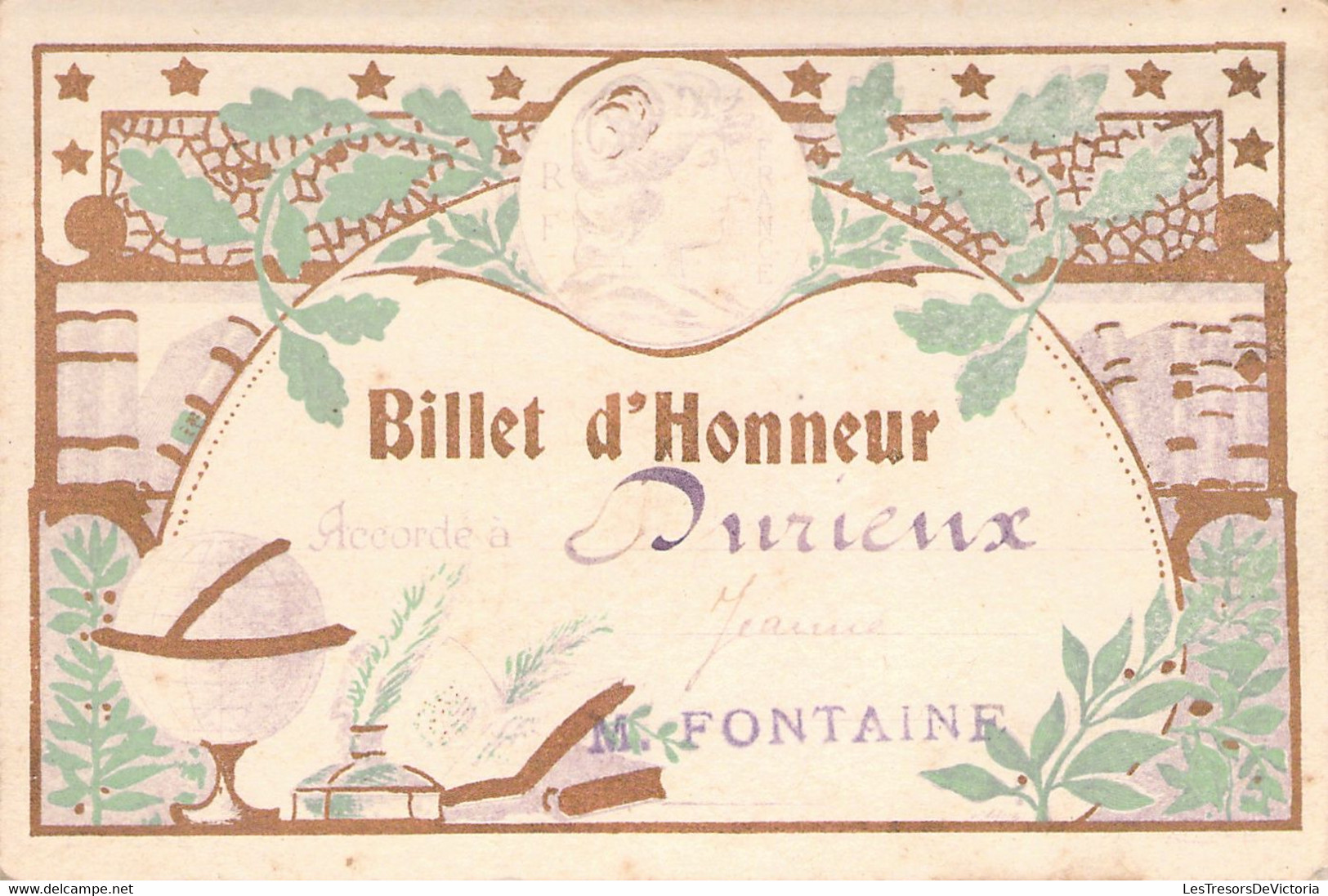 Lot De 4 Billets D'Honneur Accordé à Durieux Jeanne En 1924 - M Fontaine - France - BAISSE DE PRIX -50% - Diplomi E Pagelle