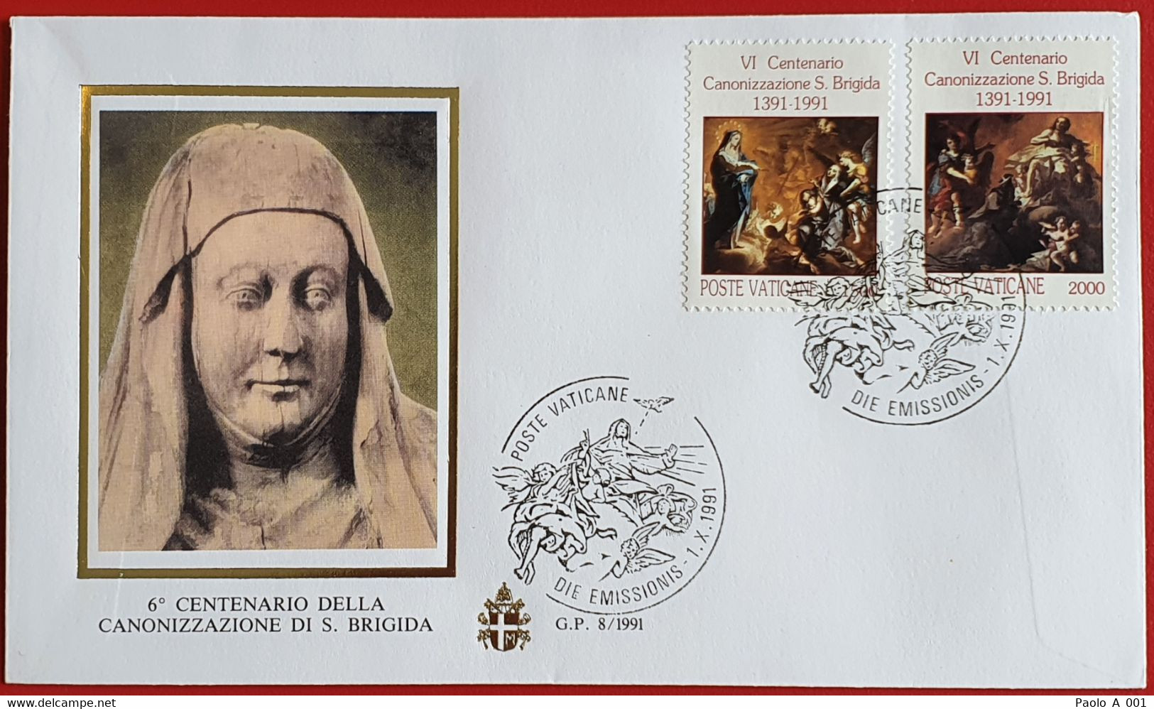 VATICANO VATIKAN VATICAN 1991 SANTA BRIGIDA SAINTE BRIGITTE FDC - Briefe U. Dokumente