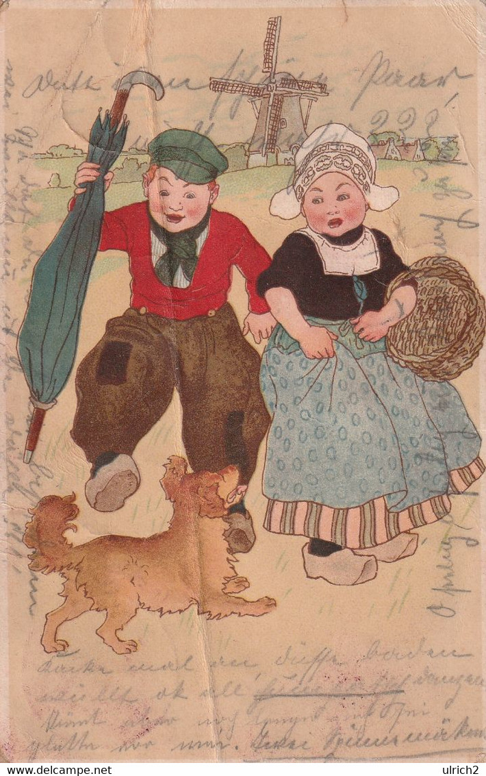 AK Mann Und Frau In Holländischer Tracht Mit Hund - Holland Windmühle - 1906 (58568) - Bekende Personen