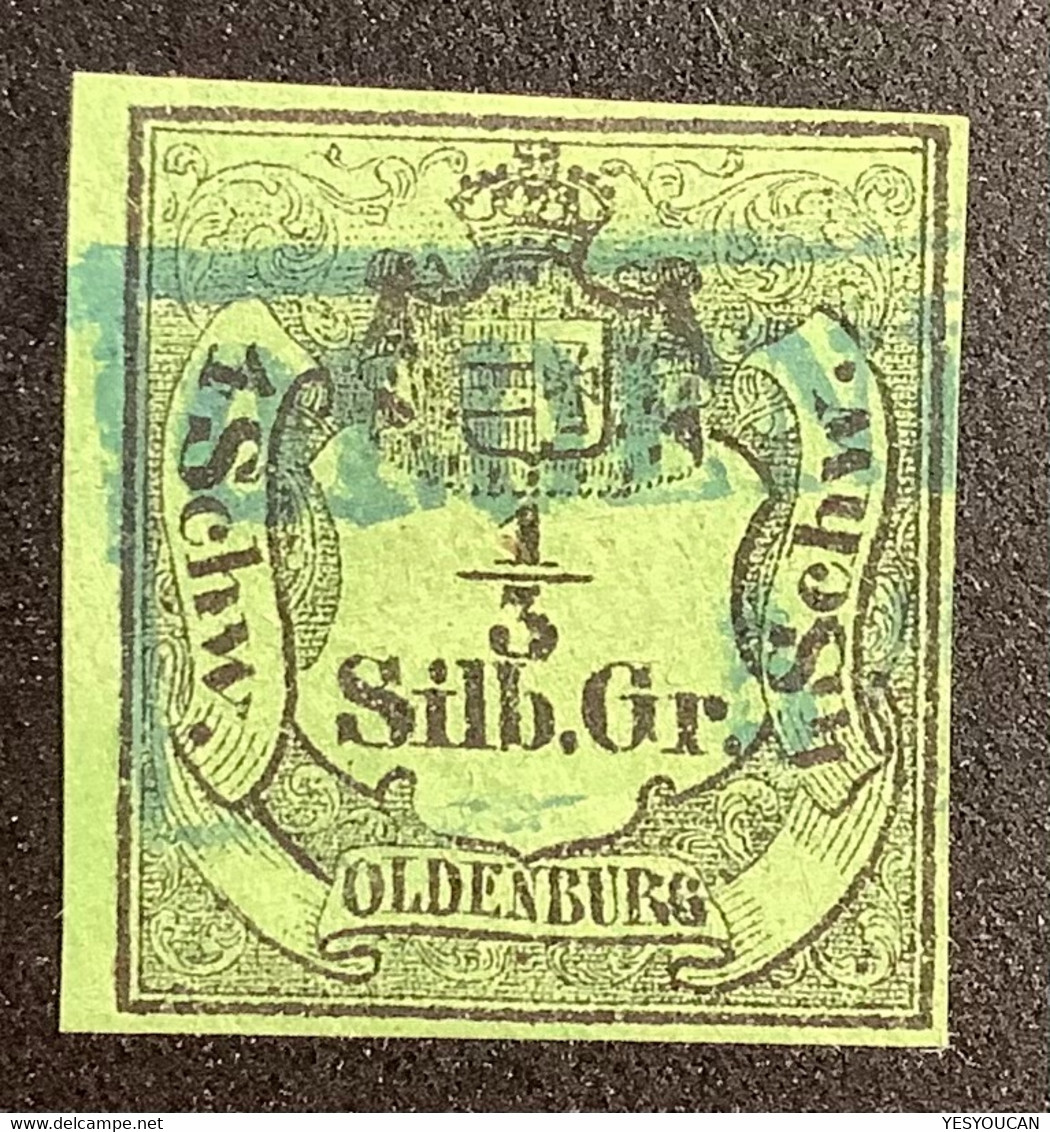 CERT SCHELLER: Oldenburg 1852 Yv 1 = 1500€, 1/3 Sgr VERY FINE USED Signed Zumstein (TB RARE 1855 - Oldenbourg