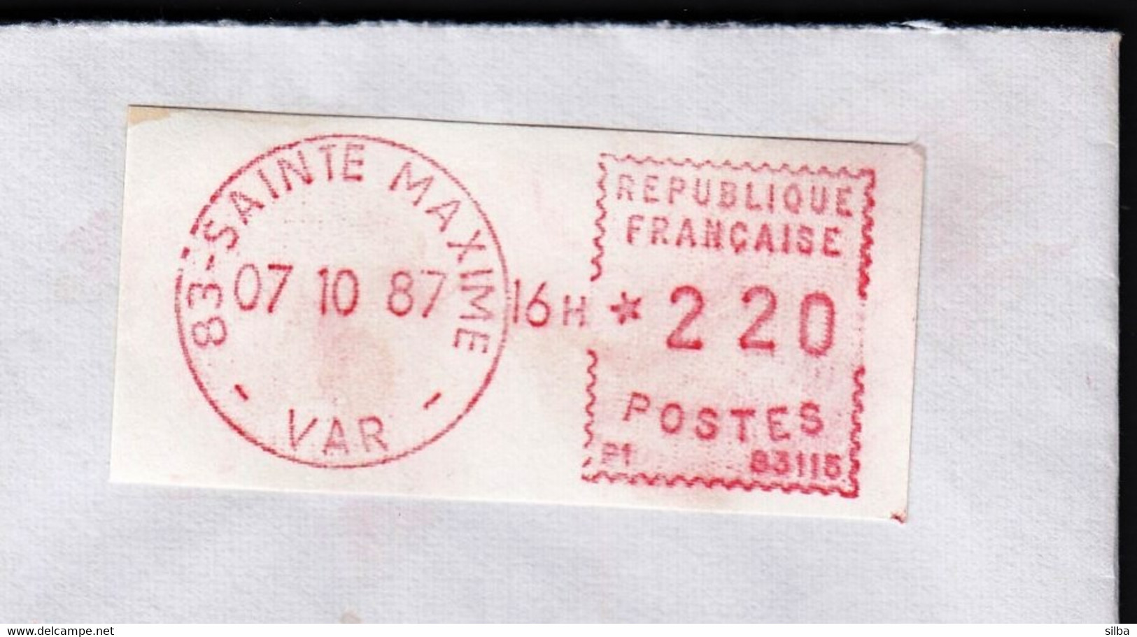 France 1987 / Sainte Maxime / Franking Label, White, Red / Machine Stamp, Automat - 1969 Montgeron – Carta Bianca – Frama/Satas