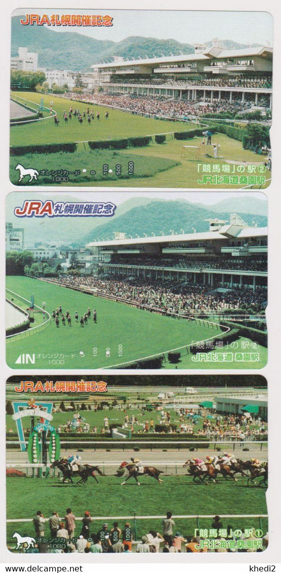 LOT De 3 Cartes Orange JAPON - ANIMAL - CHEVAL De Course - RACING HORSE JAPAN Prepaid JR Cards - PFERD - 422 - Horses