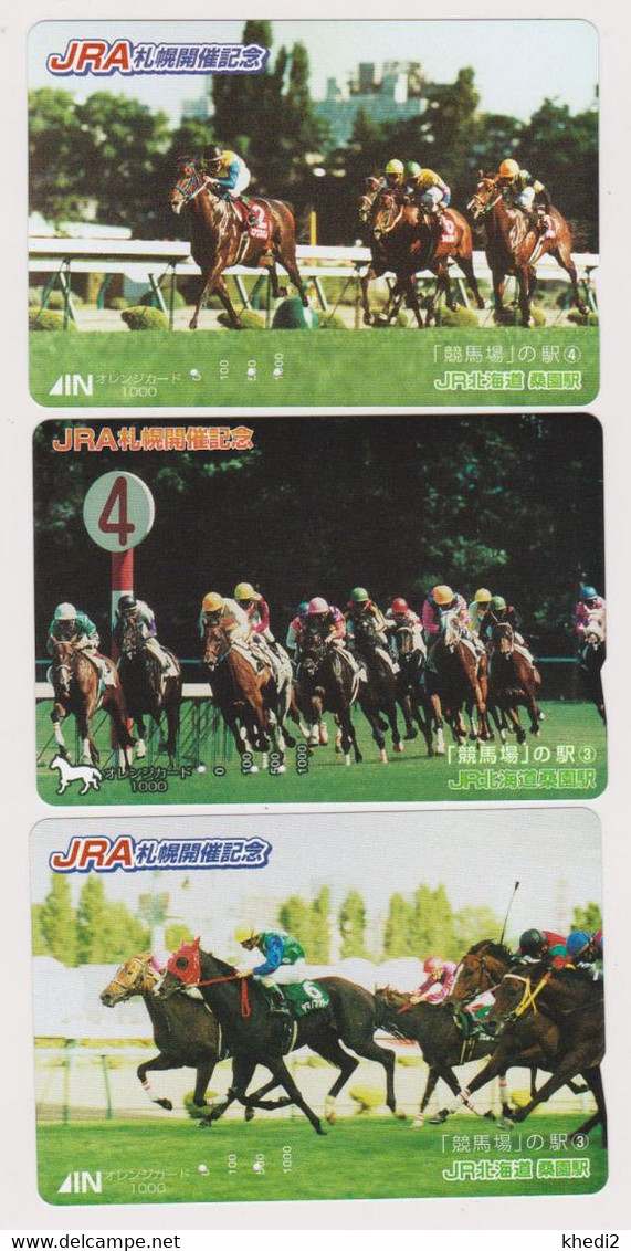 LOT De 3 Cartes Orange JAPON - ANIMAL - CHEVAL De Course - RACING HORSE JAPAN Prepaid JR Cards - PFERD - 423 - Horses