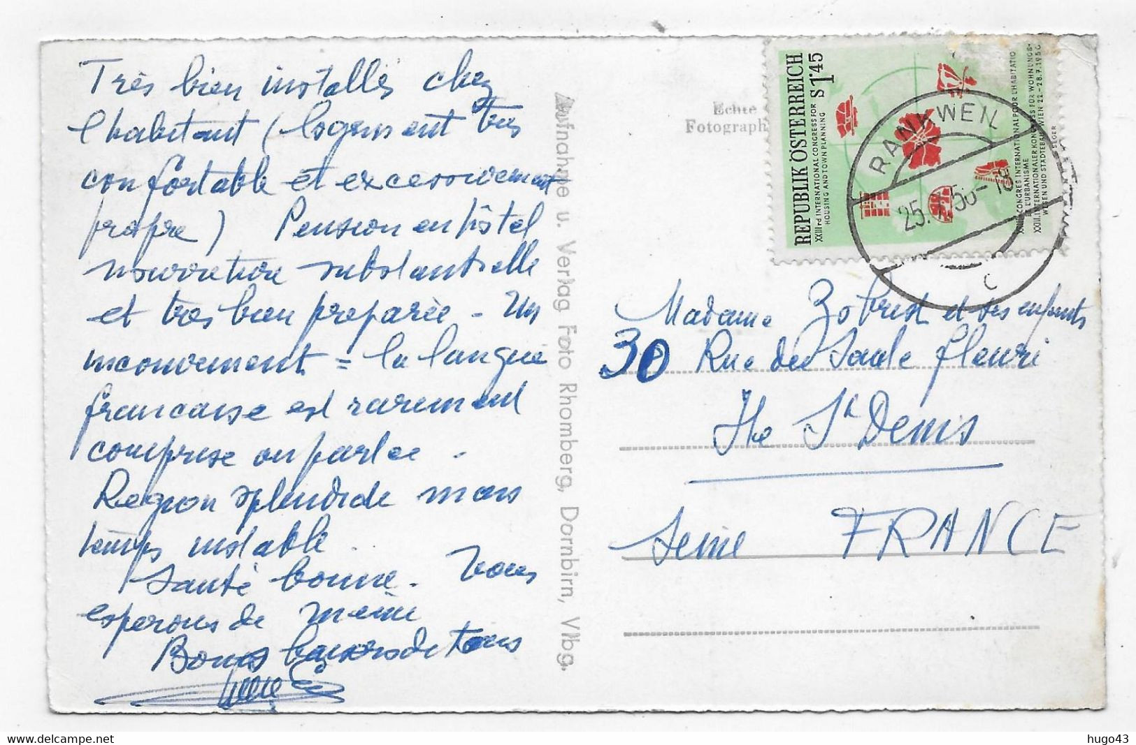 (RECTO / VERSO) RANKWEIL EN 1958 - VORARLBERG - N° 3010 - BEAU TIMBRE ET CACHET - FORMAT CPA - Rankweil