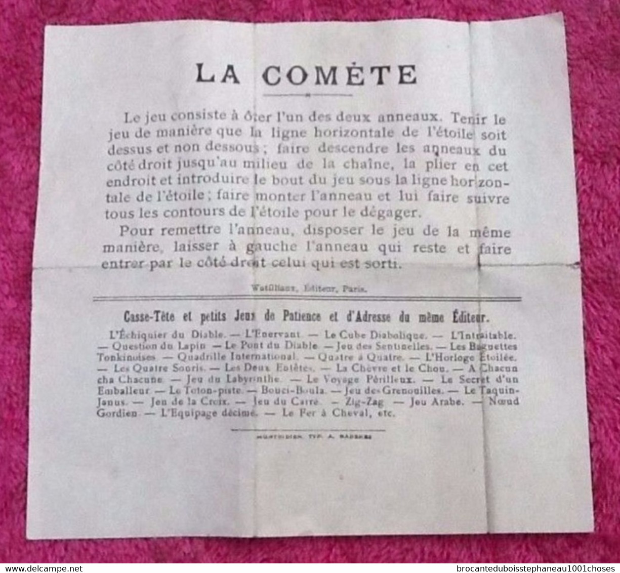 Années 1930  Jeu De Patience Et D' Adresse   Casse-tête  " La Comète "  Watilliaux Editeurs Paris - Acertijos