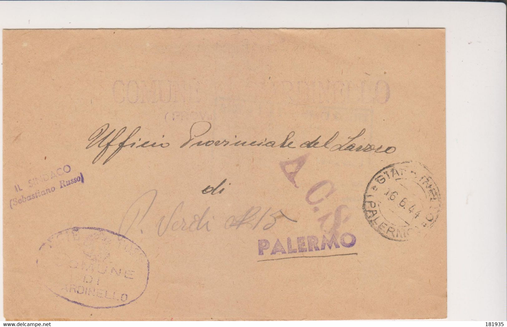 Amgot Franchigia Giardinello 16.6.1944- Viaggiata Italy Italia - Anglo-american Occ.: Sicily