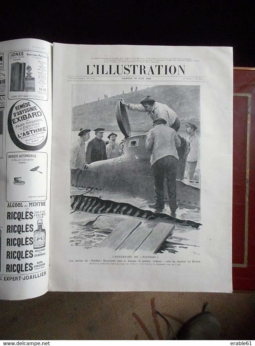 L' ILLUSTRATION 18/06 1910 CALAIS PERTE SUBMERSIBLE PLUVIOSE PACIFICATION MAURITANIE AFRIQUE - L'Illustration