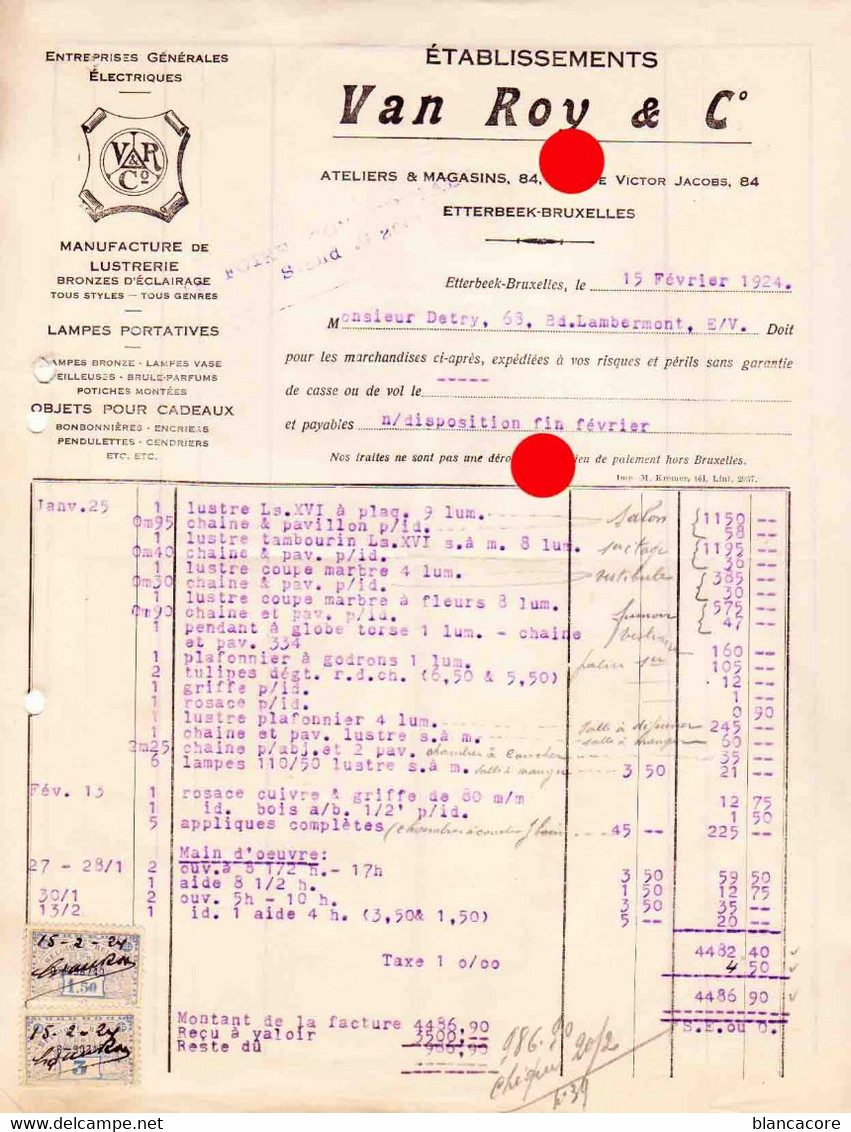 Etterbeek Bruxelles  VAN ROY Lustrerie & Lampes 1924 - Elektrizität & Gas