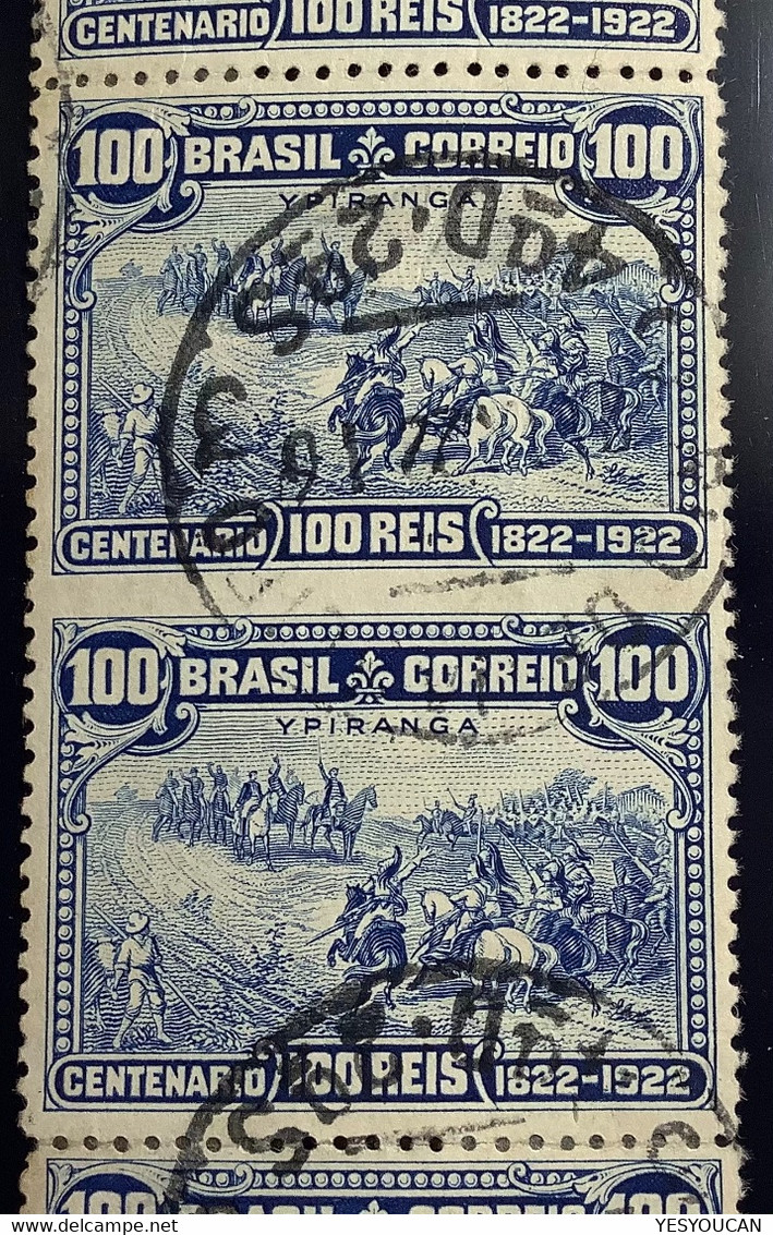 Brazil 1922 Scott 260 UNIQUE UNRECORDED VARIETY IMPERF BETWEEN100r Painting Ypiranga Independance (war Art Battle Horses - Used Stamps