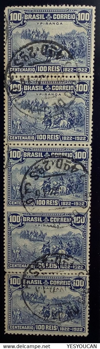 Brazil 1922 Scott 260 UNIQUE UNRECORDED VARIETY IMPERF BETWEEN100r Painting Ypiranga Independance (war Art Battle Horses - Gebruikt