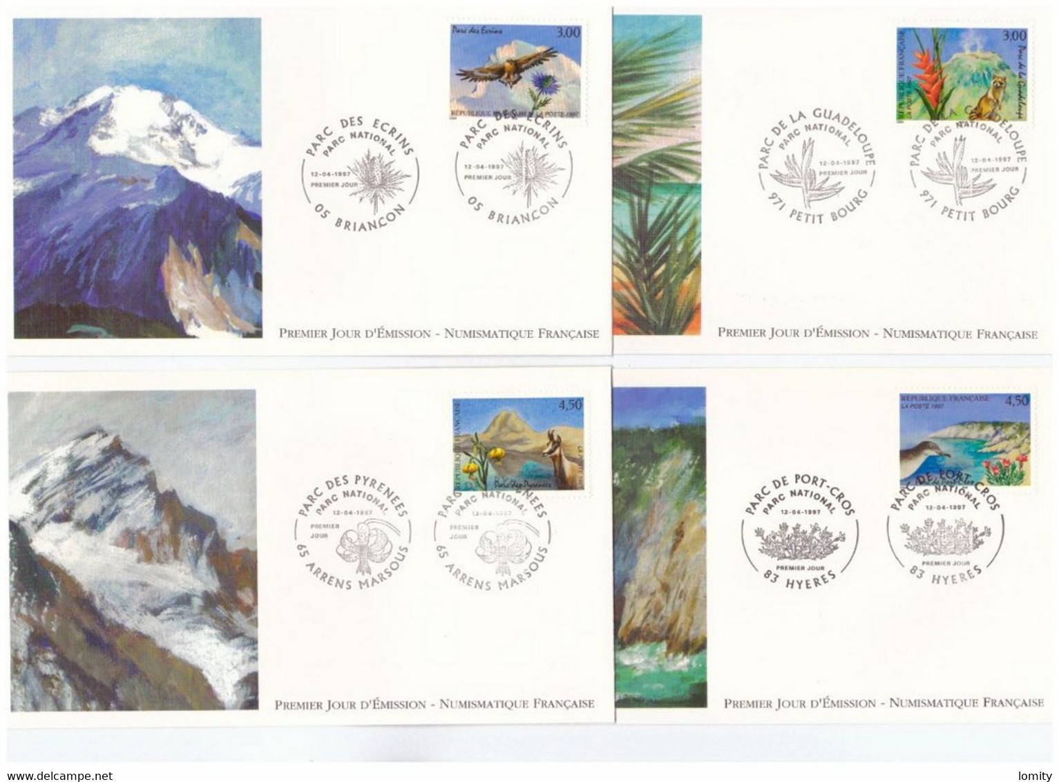 France FDC 1997 Série Complète Nature Parcs Naturels Nationaux Aigle Royal Raton Laveur Isard 3054 3055 3056 3057 - 1990-1999