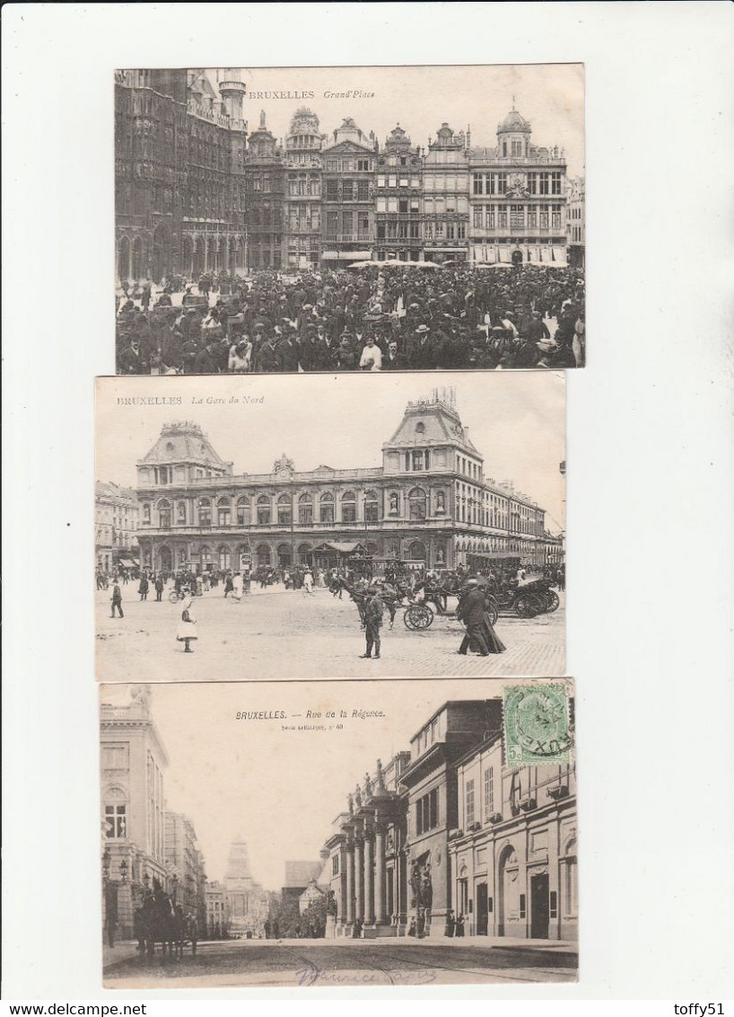 3 CPA:BELGIQUE BRUXELLES GARE DU NORD GRAND'PLACE ANIMÉE RUE DE LA LÉGENCE - Otros & Sin Clasificación