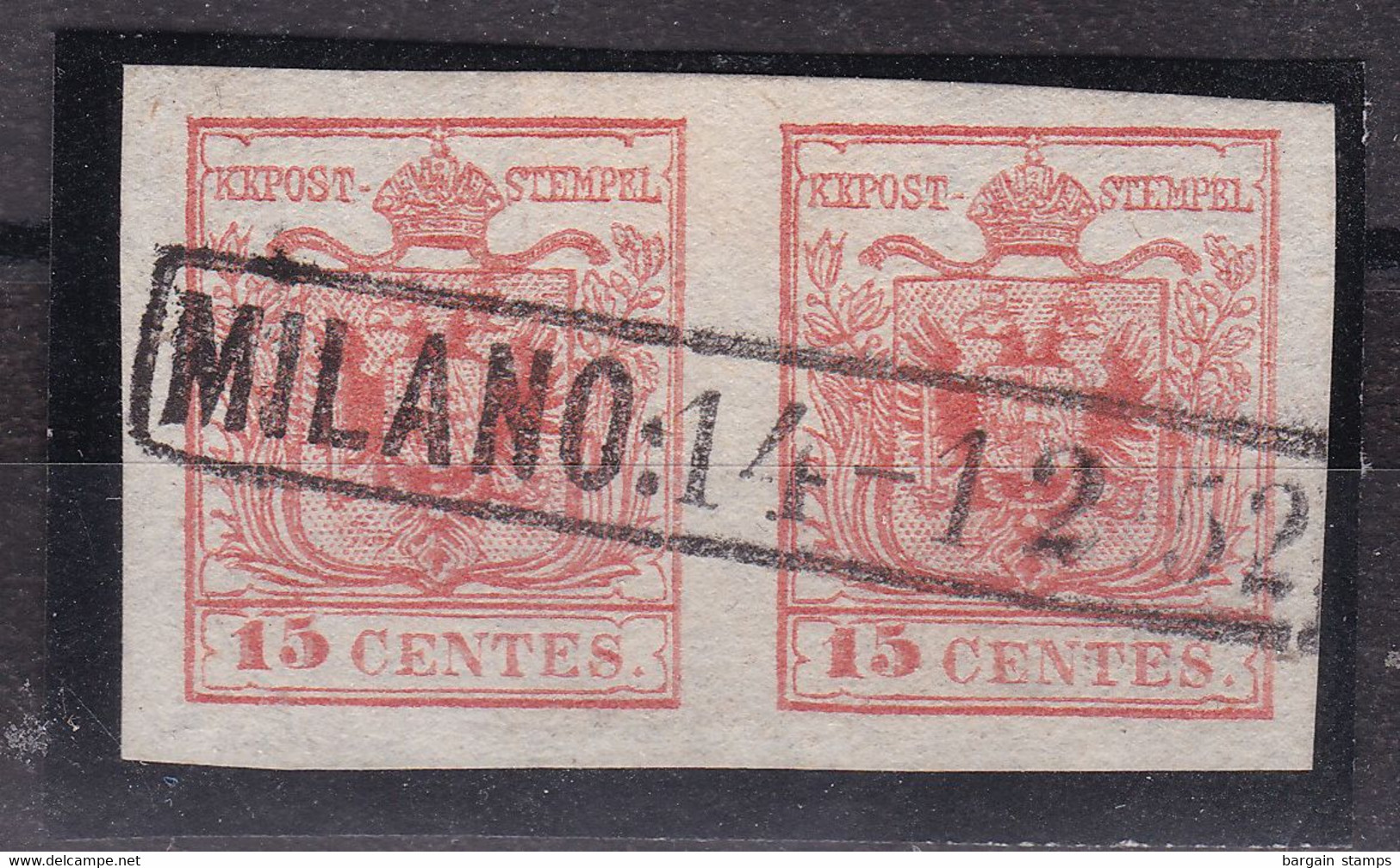 Lombardy-Venetia - Y&T 3 15c In Pair Cancelled Milano - Lombardy-Venetia