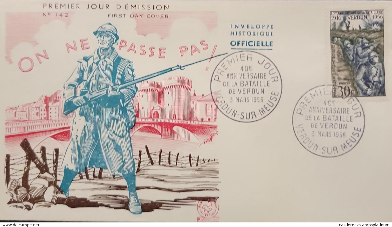 P) 1956 FRANCE, FDC, MILITARY SONG, 40TH ANNIVERSARY OF BATTLE OF VERDUN STAMP, BATTLE HISTORY, XF - Other & Unclassified