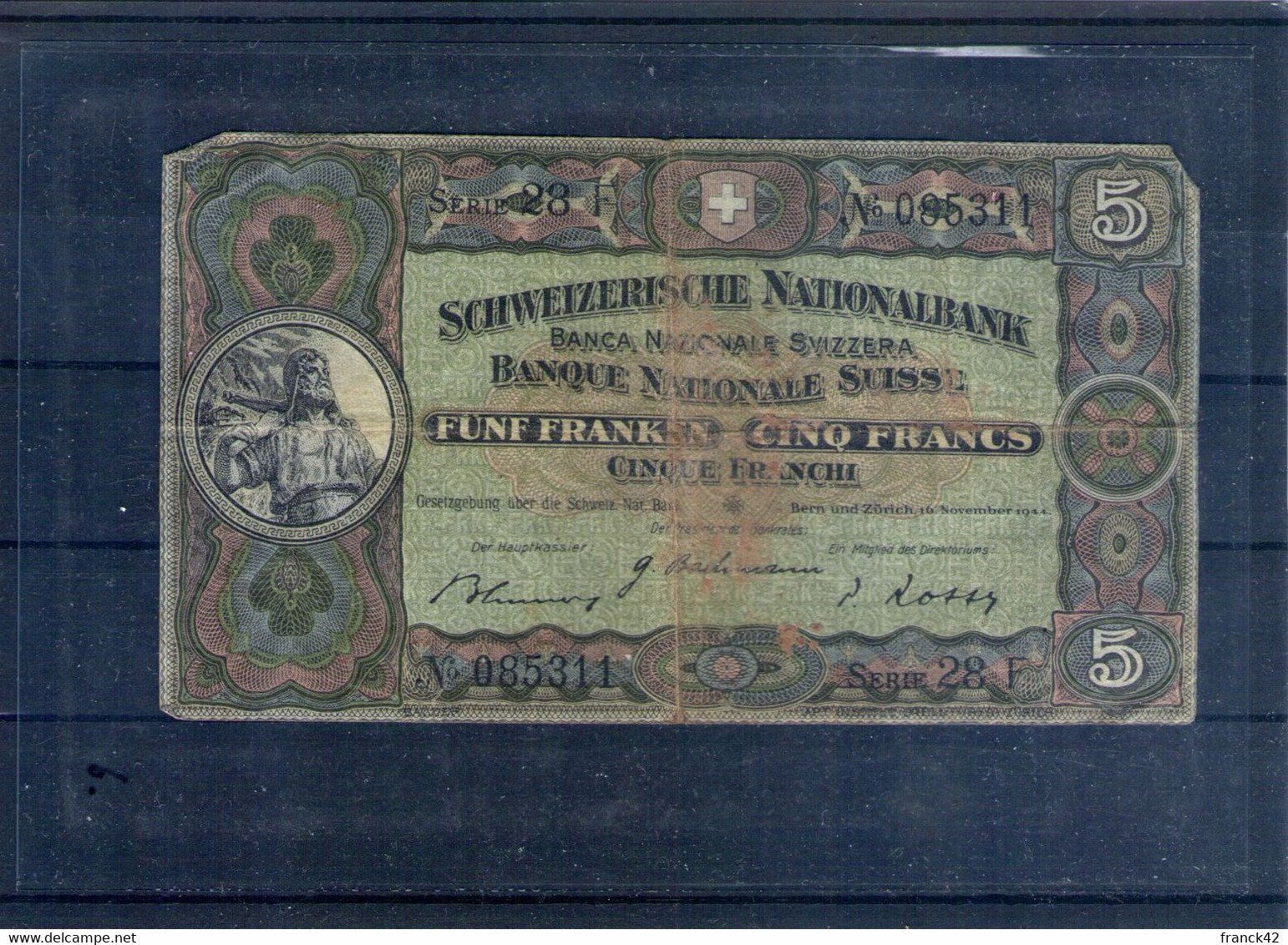 Suisse. 5 Francs. 16 Novembre 1944 - Suisse