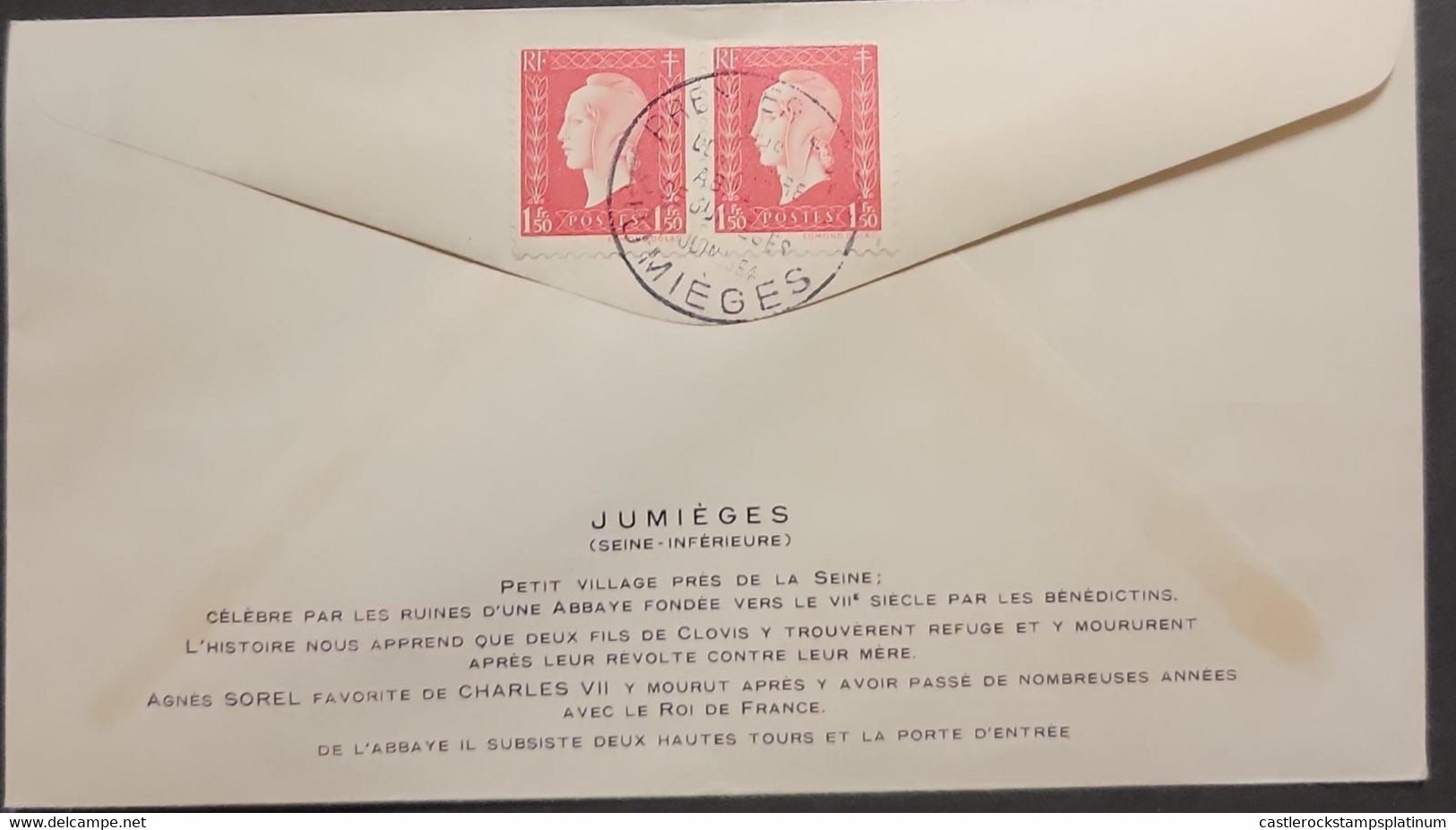 P) 1954 FRANCE, FDC, JUMIÈGES ABBEY, 300TH ANNIVERSARY JUMIÉGES CHURCH STAMP, MONASTERY, MEDIEVAL, XF - Sonstige & Ohne Zuordnung