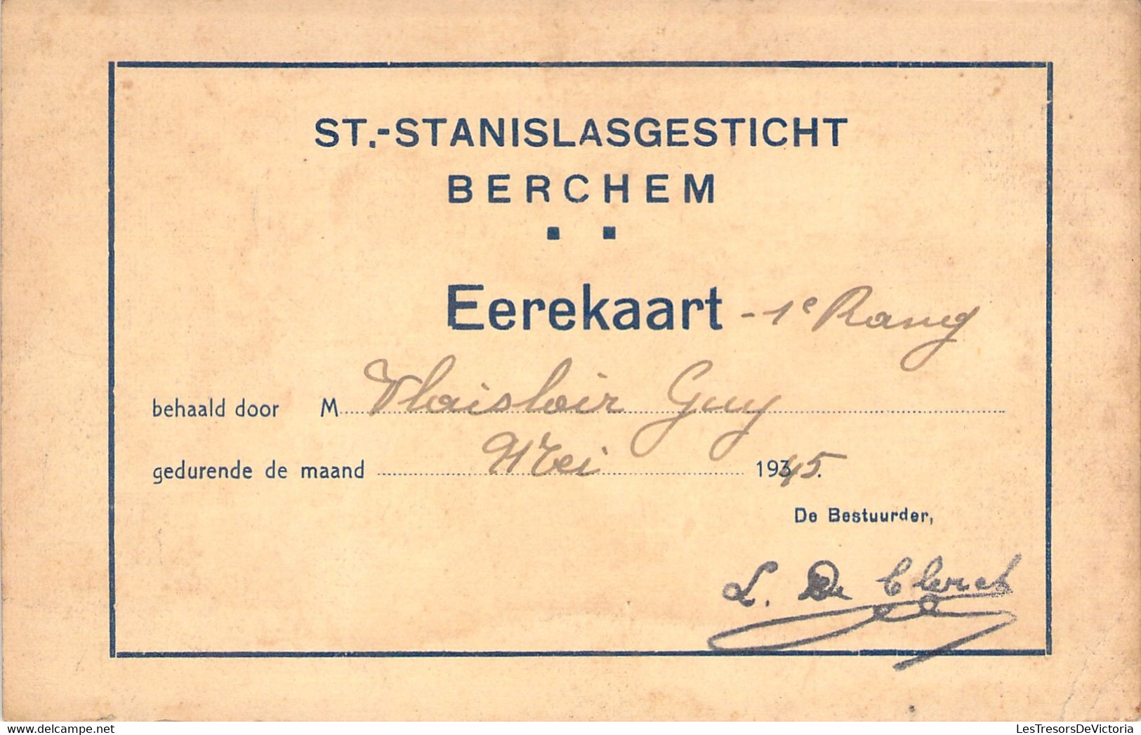 Eerekaart - St Stanislasgesticht Berchem - 1945 - Anvers Antwerpen - Diplômes & Bulletins Scolaires