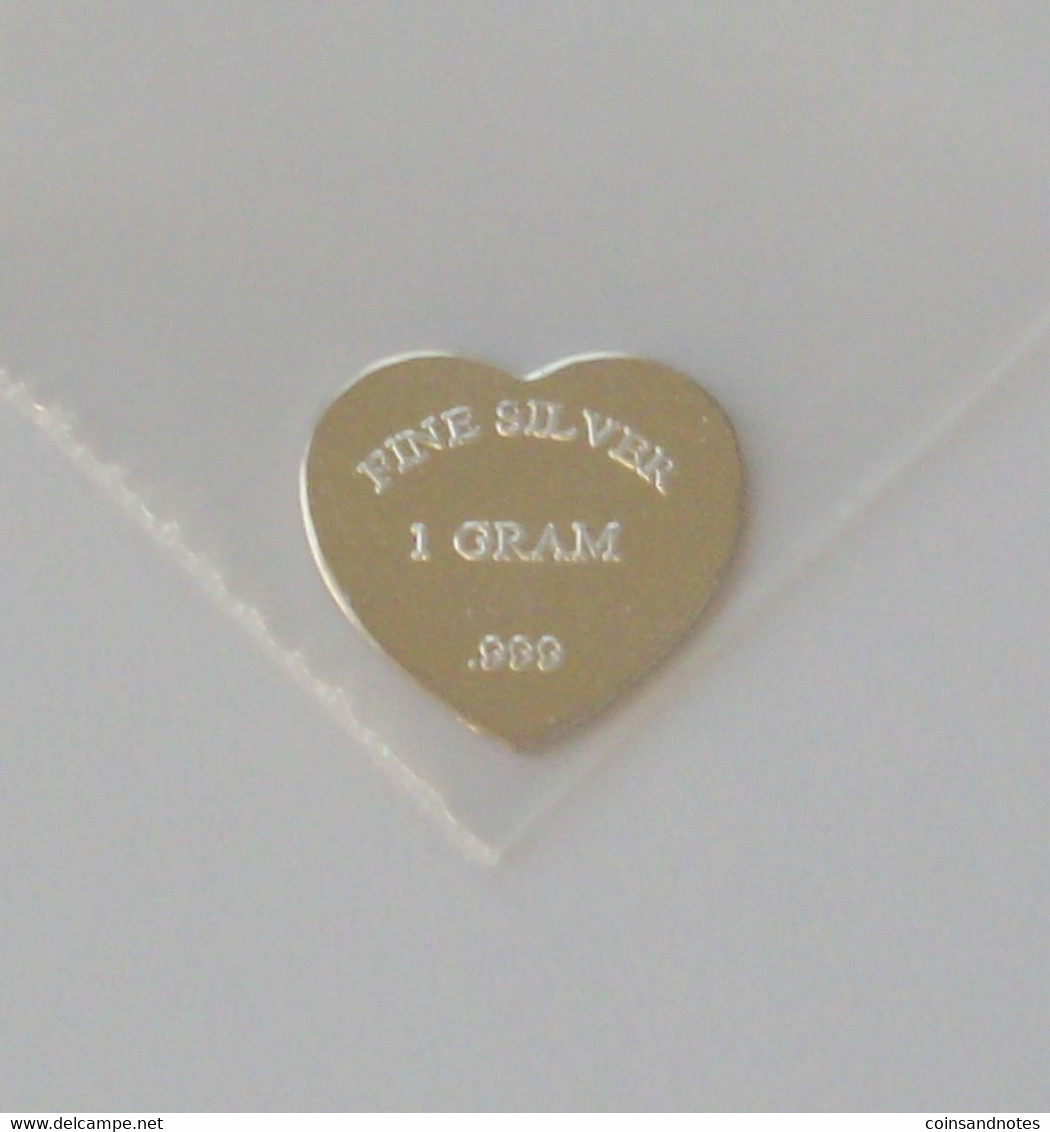USA - 1 Gram .999 Fine Silver Bar - Heart Shape (Love - Friendship) - Uncirculated - Collections