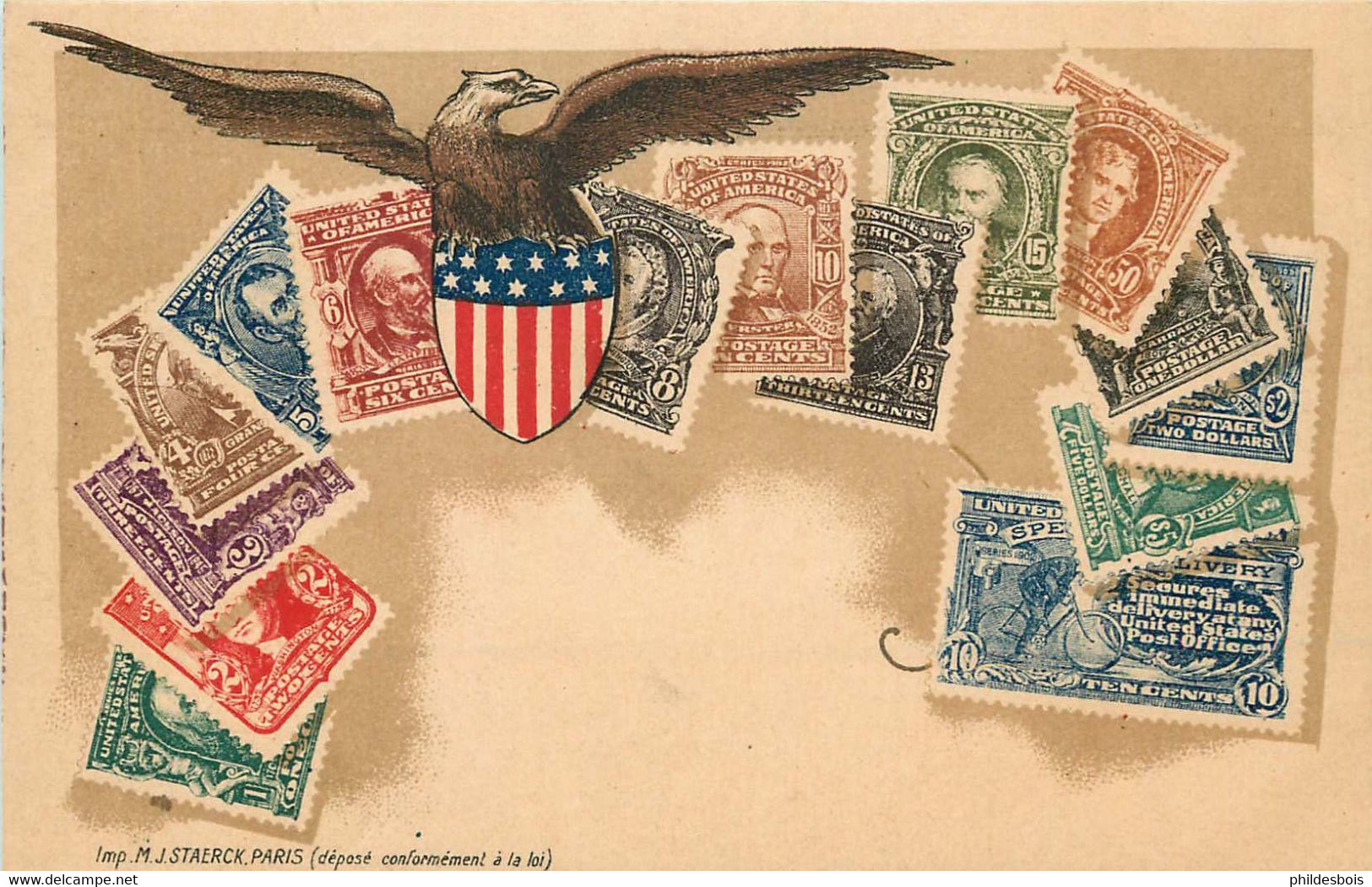 TIMBRES Représentations ETATS UNIS ( Imp M.J STAERCK ) - Timbres (représentations)