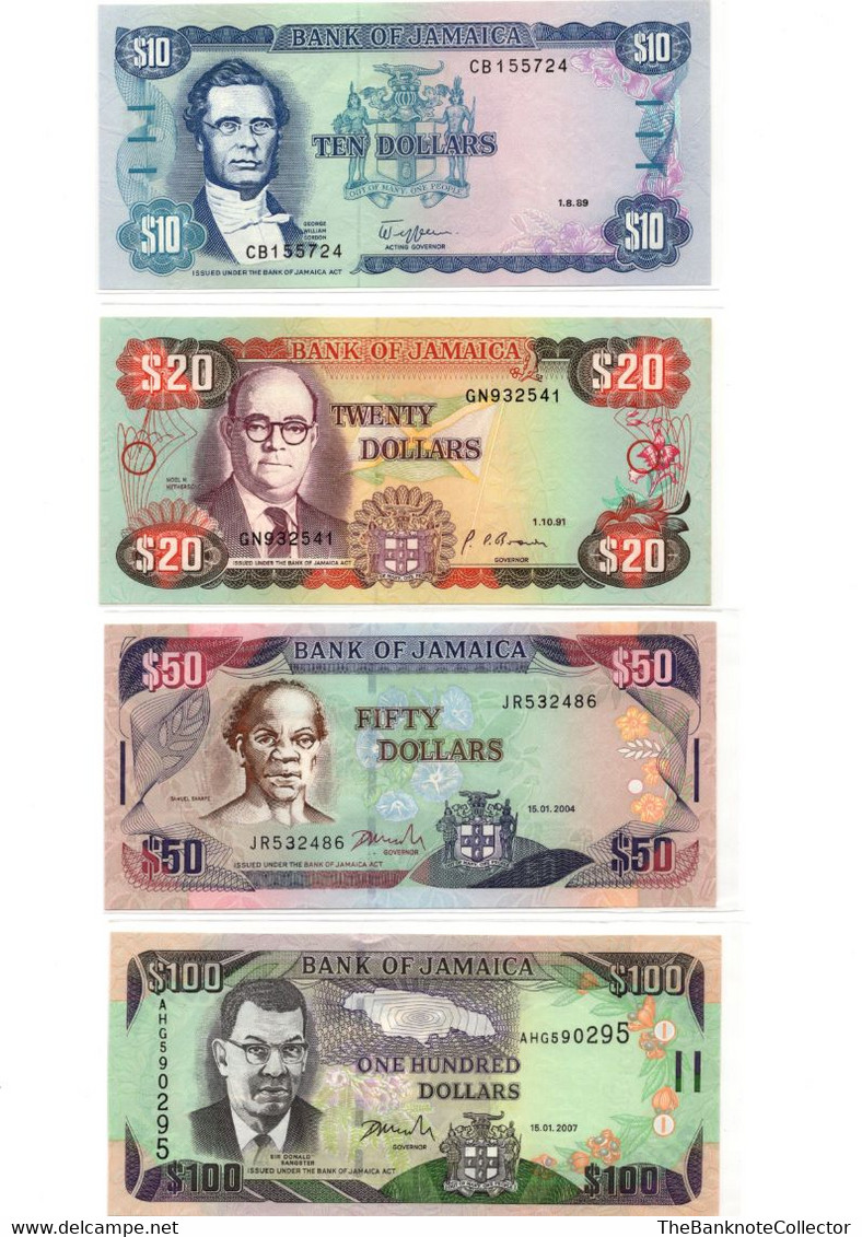 JAMAICA 1 2 5 10 20 50 AND 100 DOLLARS 1989-2007 SERIES7 PIECES BANKNOTES SET UNCIRCULATED - Jamaique