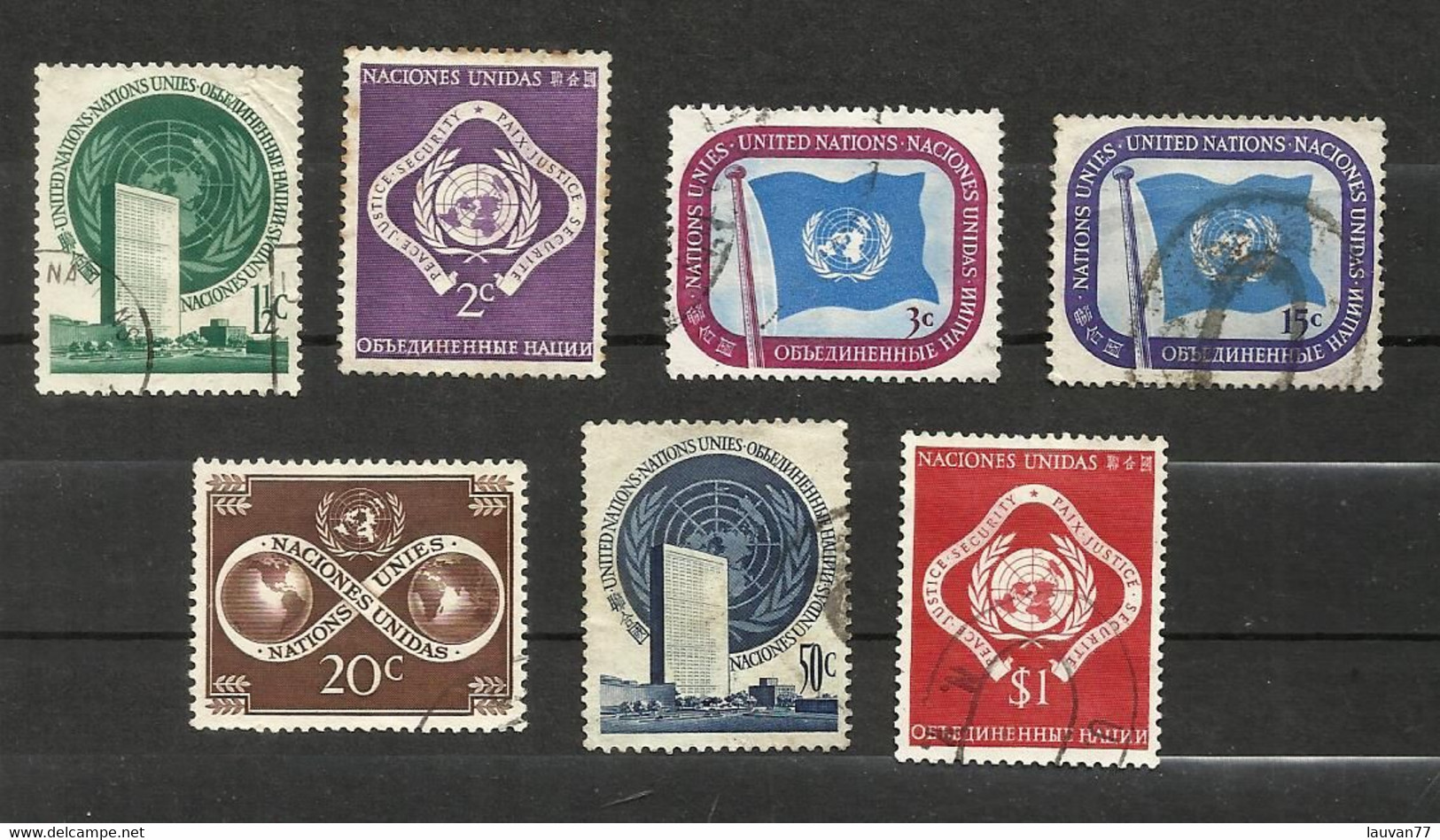 Nations Unies (N.Y) N°2 à 4, 7, 8, 10, 11 Cote 19.65€ - Oblitérés