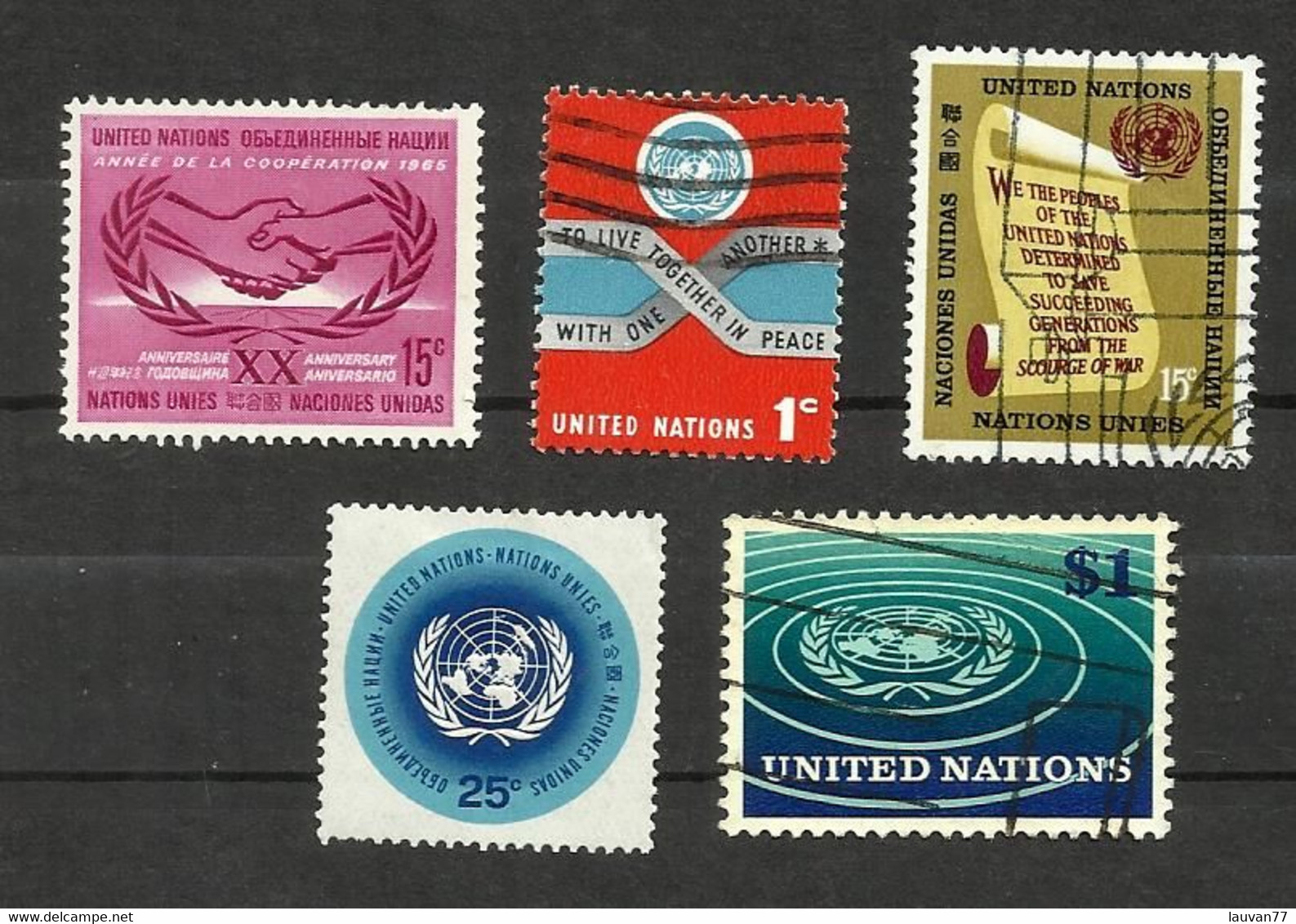 Nations Unies (N.Y) N°140 à 142, 144, 150 Cote 6.05€ - Oblitérés