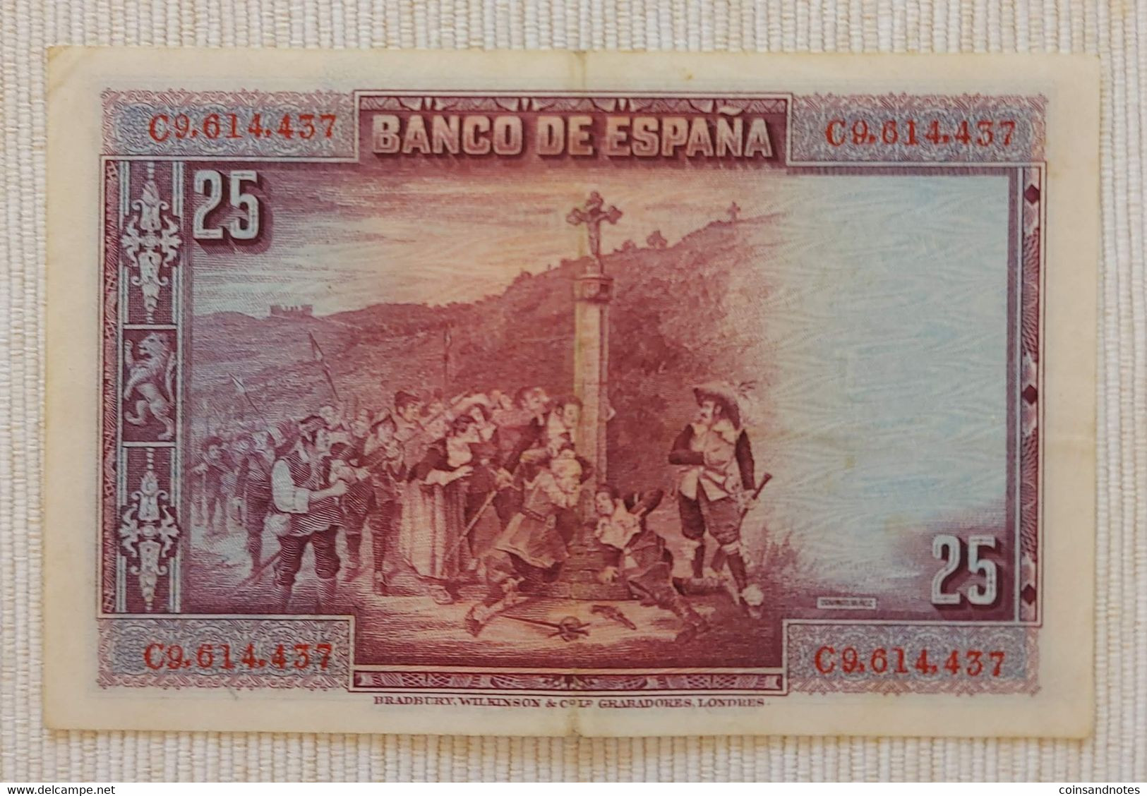 Spain 1928 - 25 Pesetas - ‘Calderon De La Barca’ - No C9,614,437 - P# 74b - Near UNC - 1-2-5-25 Pesetas