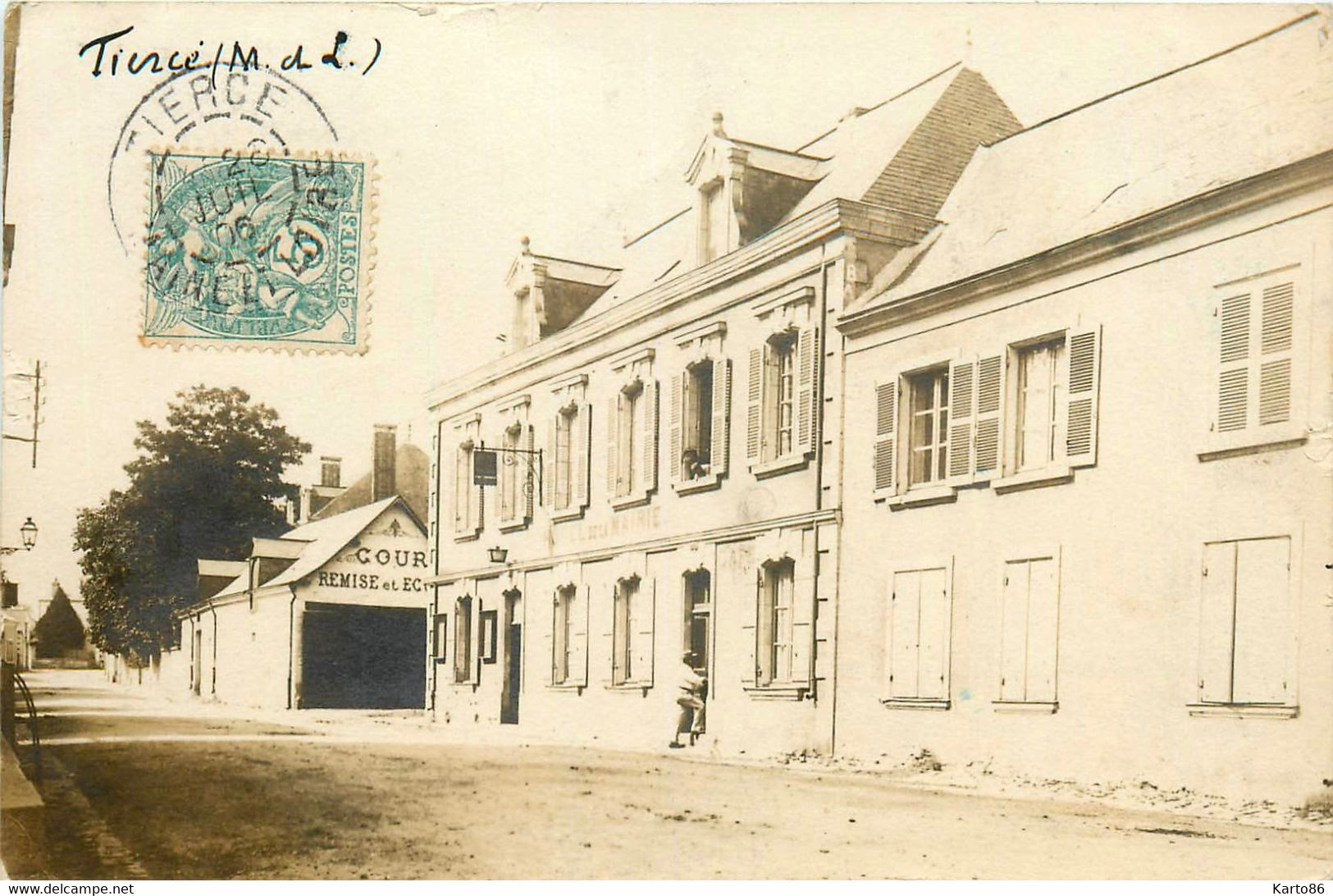 Tiercé * Carte Photo * Place De La Mairie Et Route D'angers * Hôtel De La Mairie * 1906 - Tierce