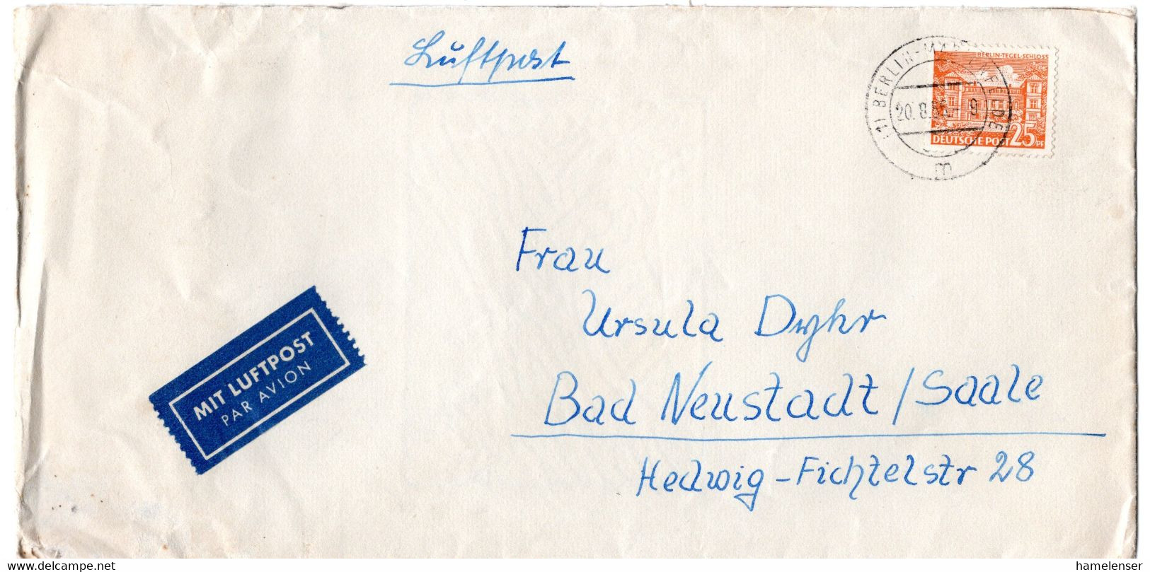 L55436 - Berlin - 1955 - 25Pfg. Bauten EF A. LpBf. BERLIN -> Bad Neustadt - Covers & Documents