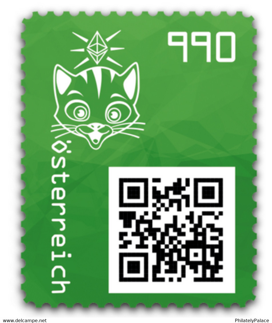 Austria 2021 Crypto Stamp 3.1 Cat Green / Katze- Grün - Kitty Gree (**) - Unused Stamps