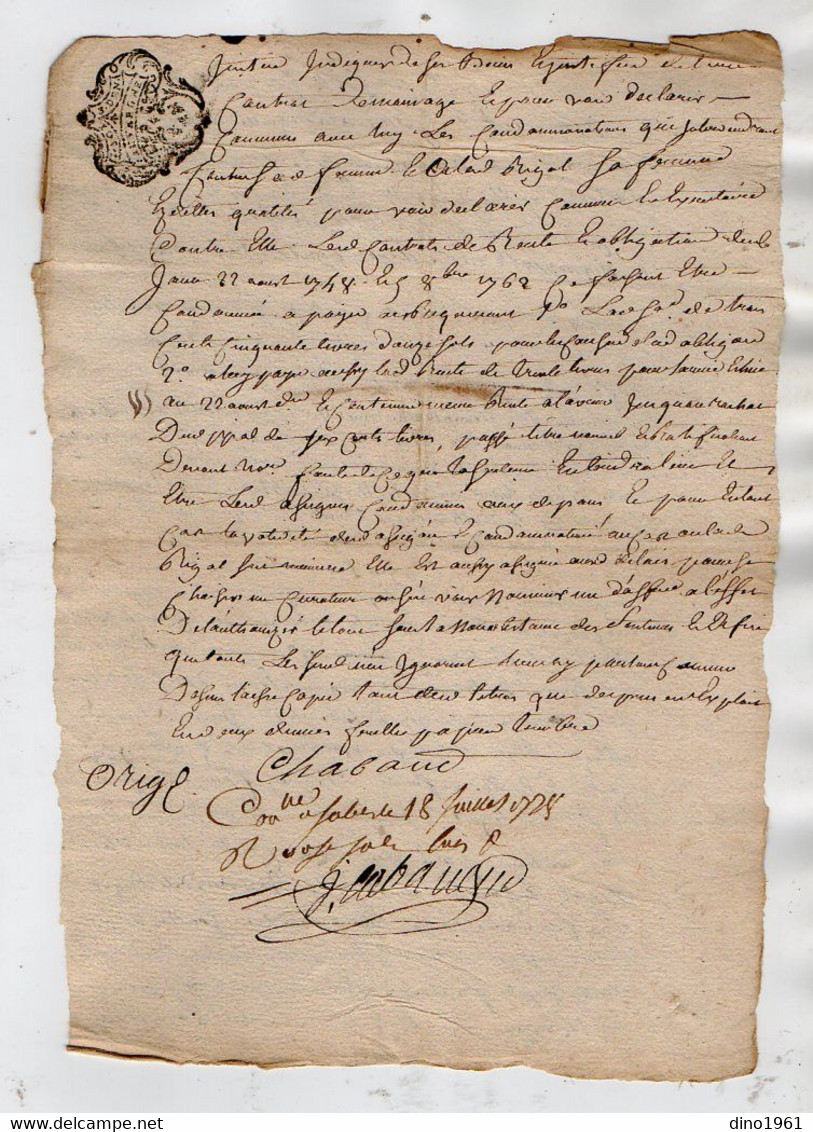 VP18.595 - Auvergne - Cachet De Généralité - Acte De 1778 - SALERS X FONTANGES - Cachets Généralité